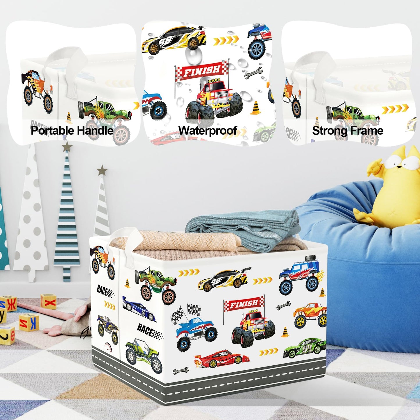 Clastyle City Car Baby Laundry Hamper Kid Storage Basket Boy Gift Toy Box Collapsible Clothes Organizer Nursery Bin for Bedroom,Monster Truck,40 * 30 * 30 cm