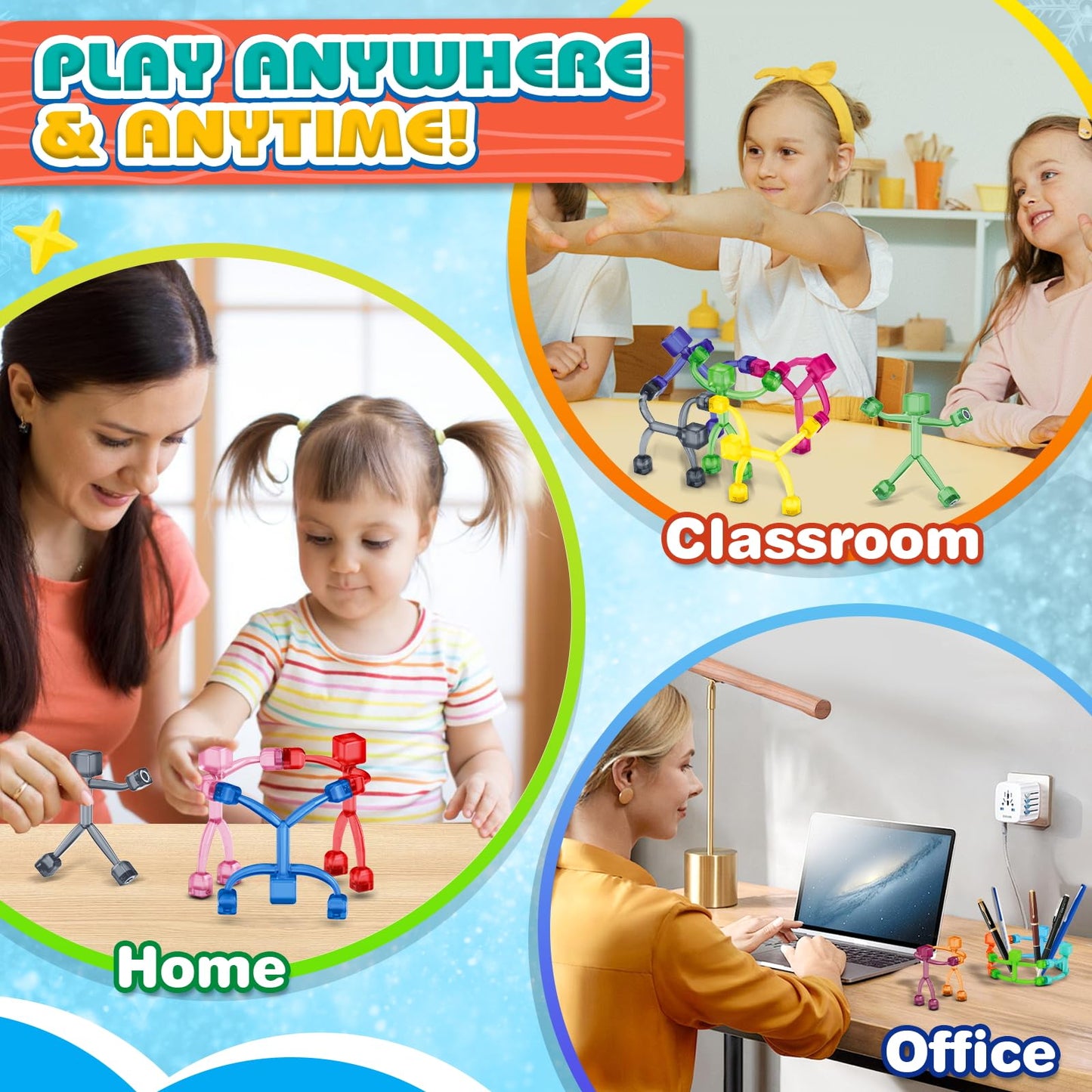 Pushmick 10-Pack Magnetic Men Fidget Toys, Travel Sensory Toys for Kids & ADHD Autism, STEM Learning Gifts for Stocking Stuffers.