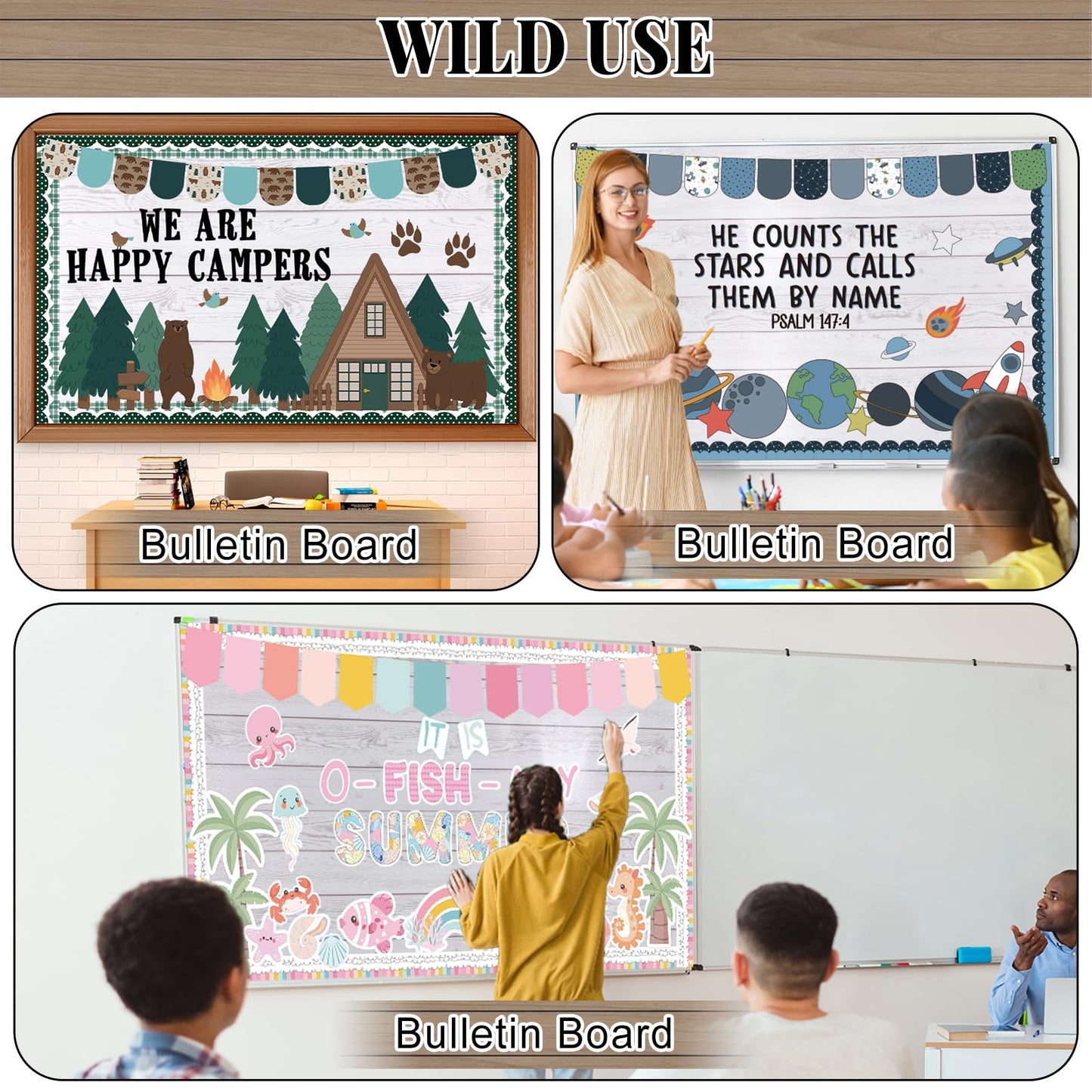 White Wood Bulletin Board Roll Reusable Waterproof Erasable White Wood Non-Woven Fabric Bulletin Board Roll Wooden Poster for Teacher Classroom Decors Wrap Crafts 15.7"×65.6ft