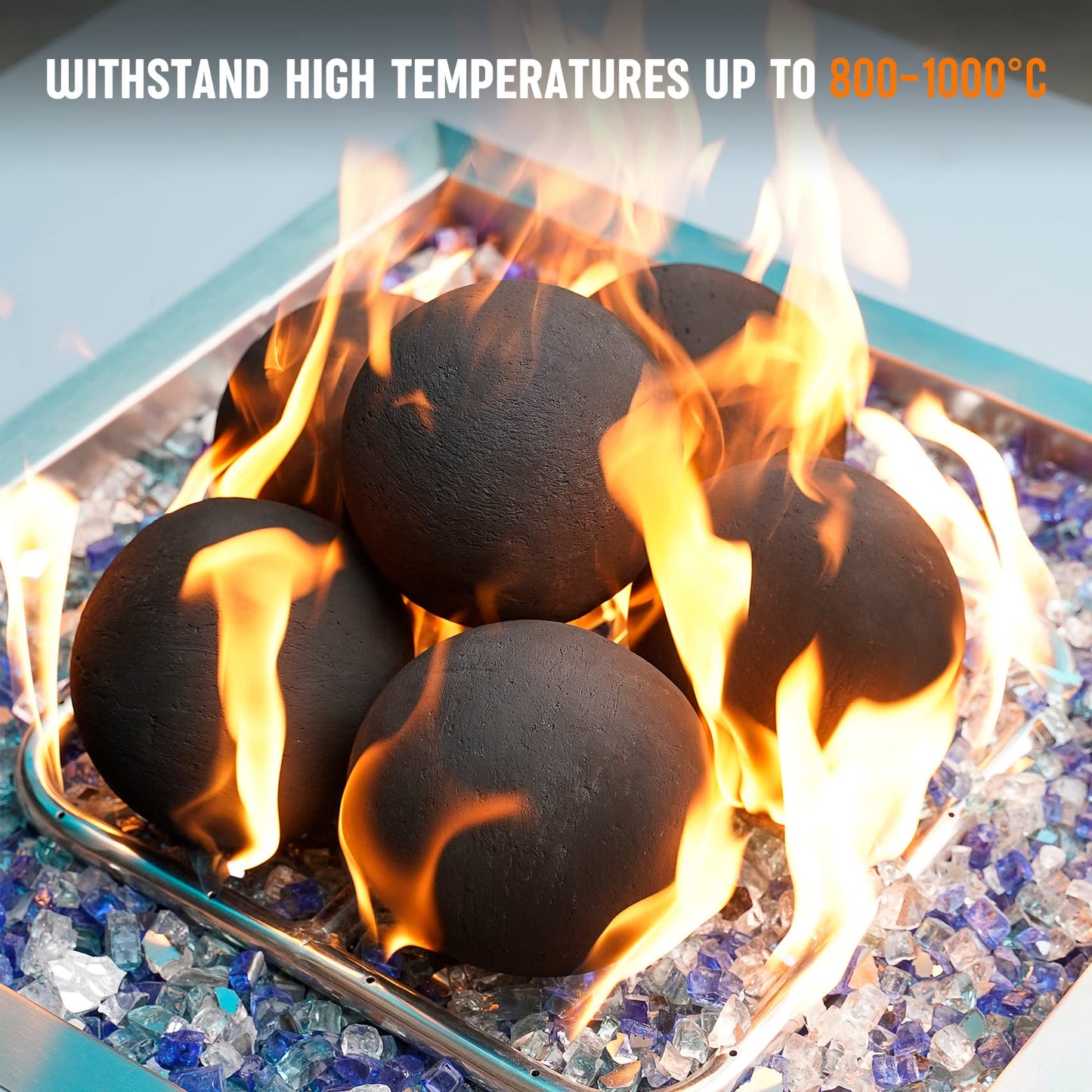 Stanbroil Ceramic Balls - 5” Round Fire Stones for Fire Pit Fire Bowl and Fireplace - Set of 6, Black