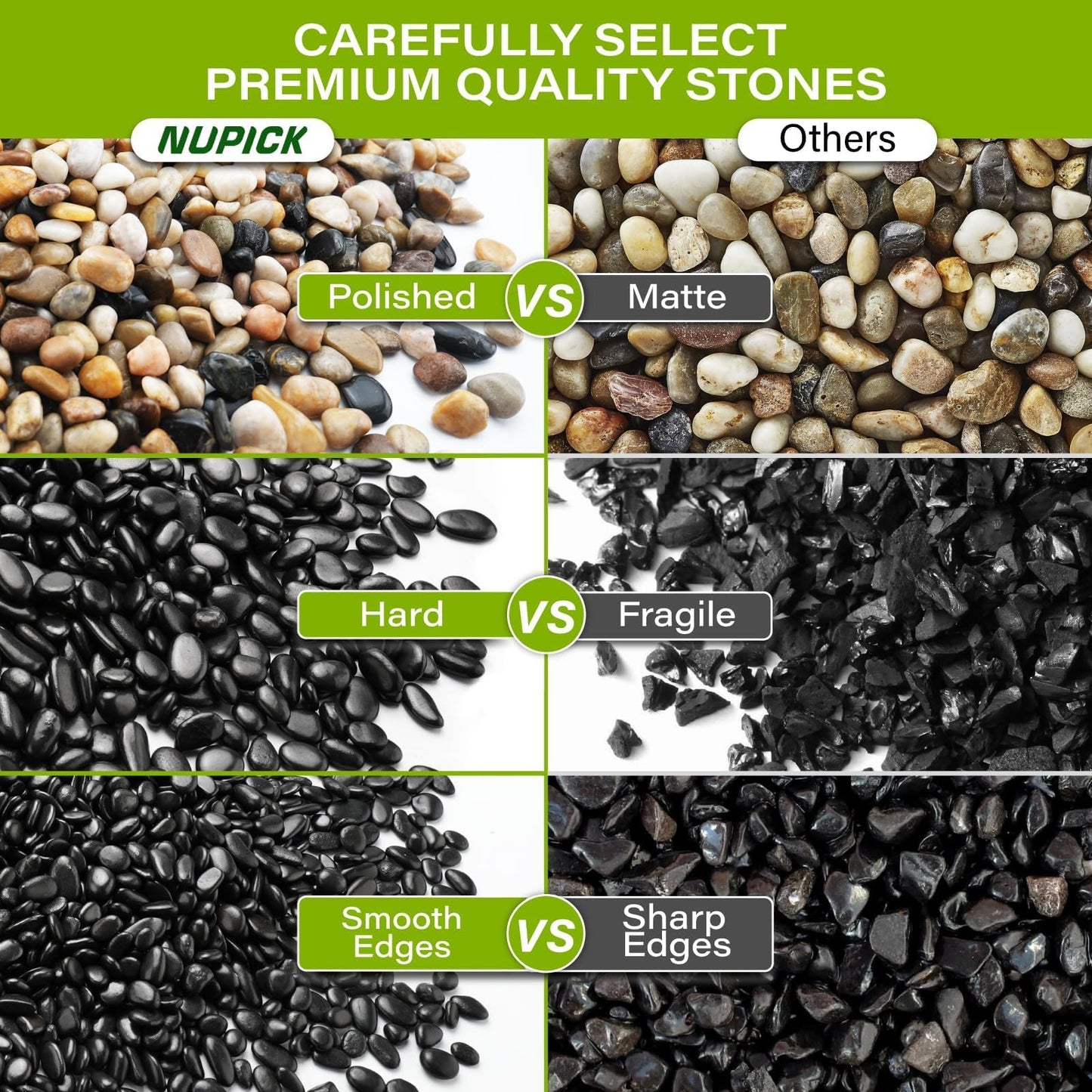 NUPICK 6lb River Rocks for Plants Indoor, 1/5 Inch Black Pebbles for Vases Fillers, Decorative Pea Gravel for Fish Tank, Natural Polished Stones for Succulent, Bonsai, Landscaping, Bird Baths