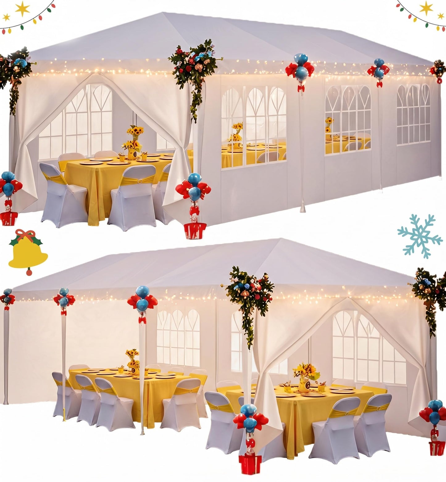 HOTEEL 10x30FR Party Tent 300 Sq Ft Outdoor Canopy with 8 Removable Sidewalls, 2 Zipper Doors, 16 Ropes and 36 Stakes, Carpas para Fiestas for Baby Shower BBQ Wedding Backyard Event, White