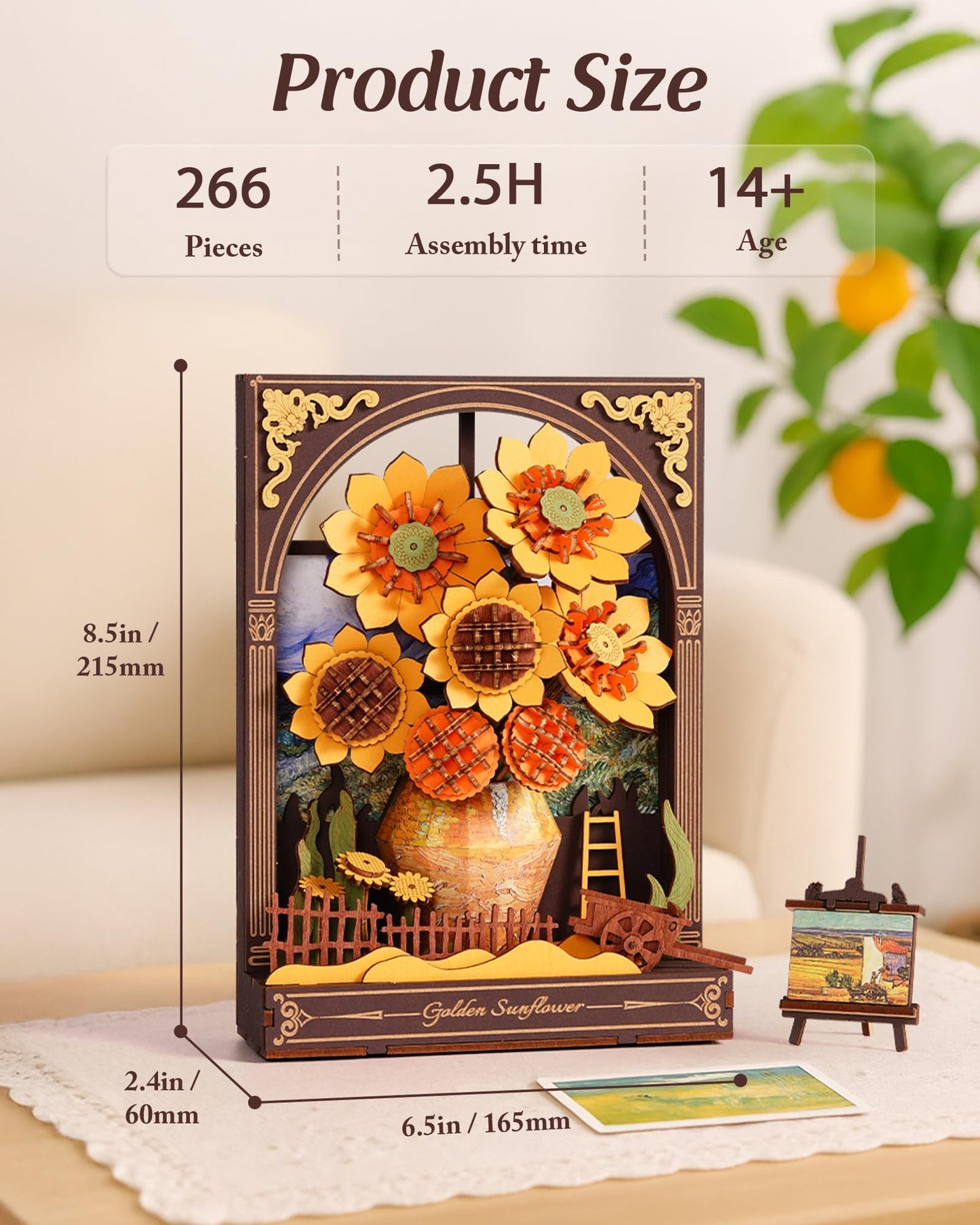 Wowood 3D Wooden Puzzles for Adults - Van Gogh Golden Sunflower DIY Model Building Kits with LED Light - Gifts for Mothers Day - Home Decor, Wall Art & Unique Creative Gifts for Art Lovers/Men/Women