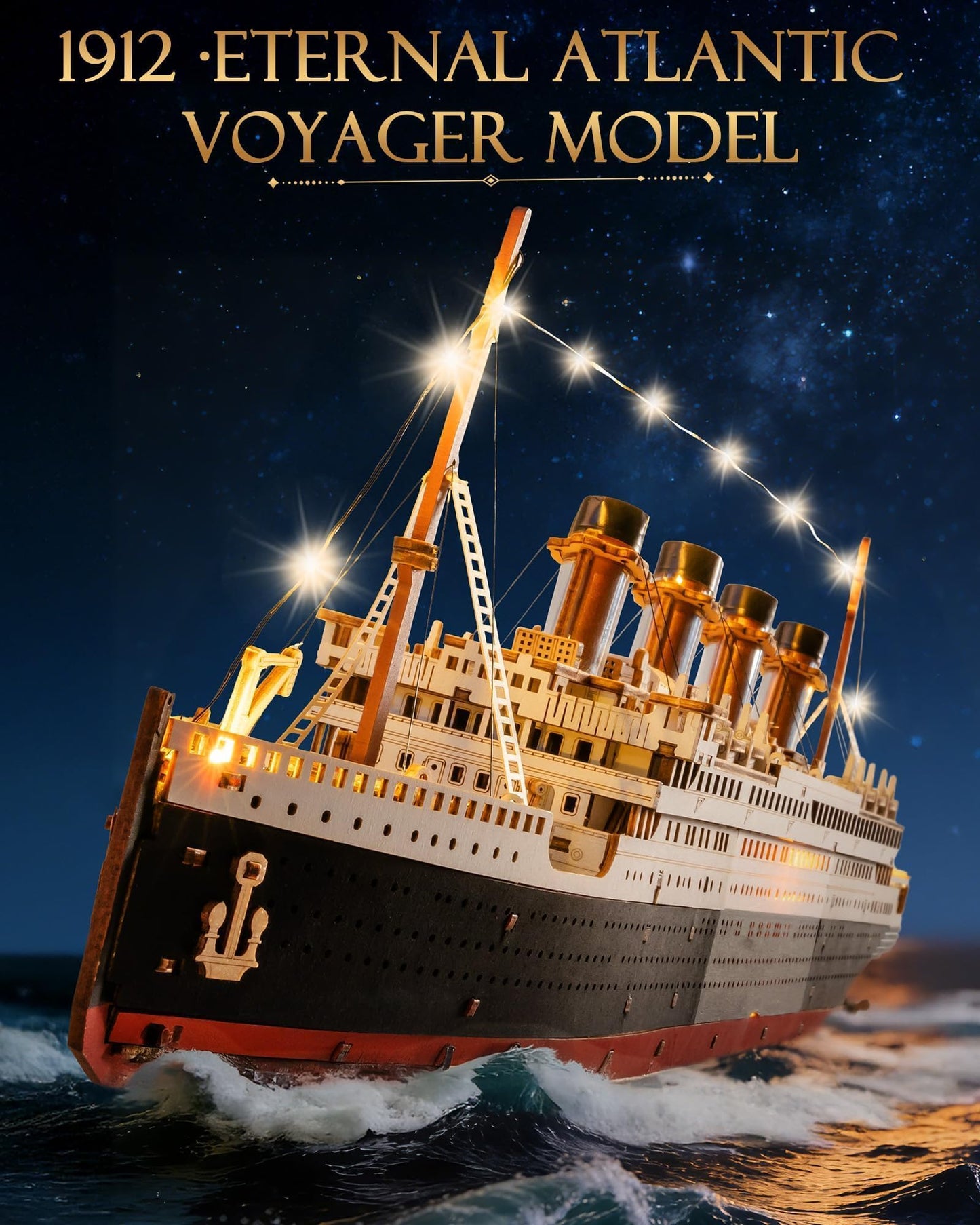 Rolife 3D Wooden Puzzles for Adults with LED Lights, 433 Pieces 19.5" Titanic Model Ship Kits for Adults, DIY Craft for Home Decor & Unique Birthday Valentine's Day Gift
