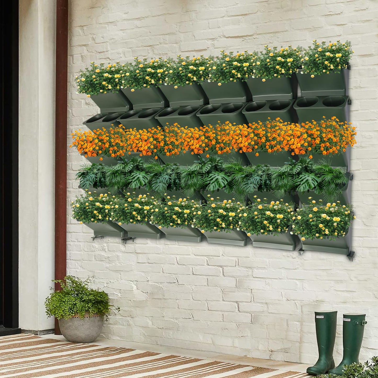 30 Pockets Self Watering Wall Planter Indoor Outdoor Planters Vertical Garden Stackable Wall-Mounted Planter Hanging Flower Herbs Vegetables for Home Balcony Decoration