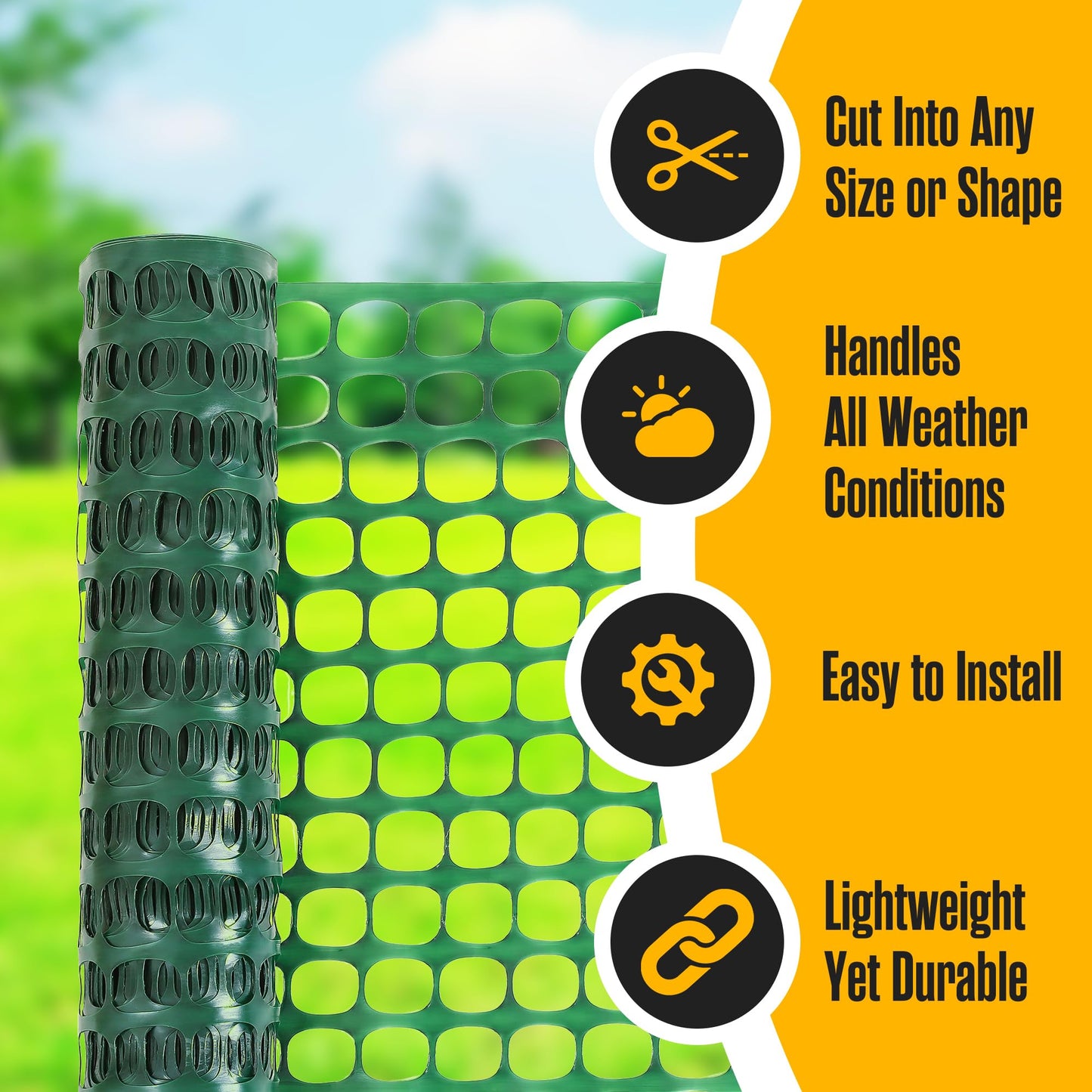 Houseables Fencing, Temporary Fence, Snow Fence, 4x100' Feet, 10.55 lb/roll, Green Plastic Fencing, Deer Netting, Plastic Mesh Roll, Safety Netting, Construction, Yard, Garden, Chicken, Dogs, Backyard