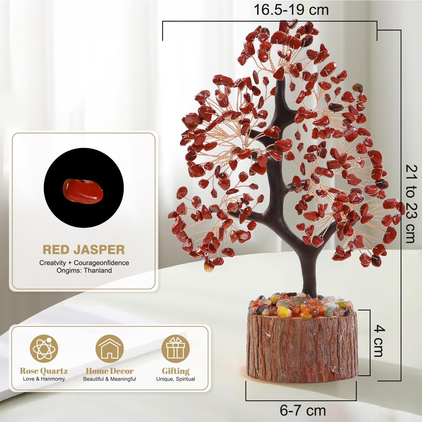 Crystal Tree of Life Red Chakra Stone, Birthday Gifts for Women, Mon and Sister,Feng Shui Office Decor Tree for Postive Energy, Money, Good Luck, Christmas Decor, Spiritual Gifts