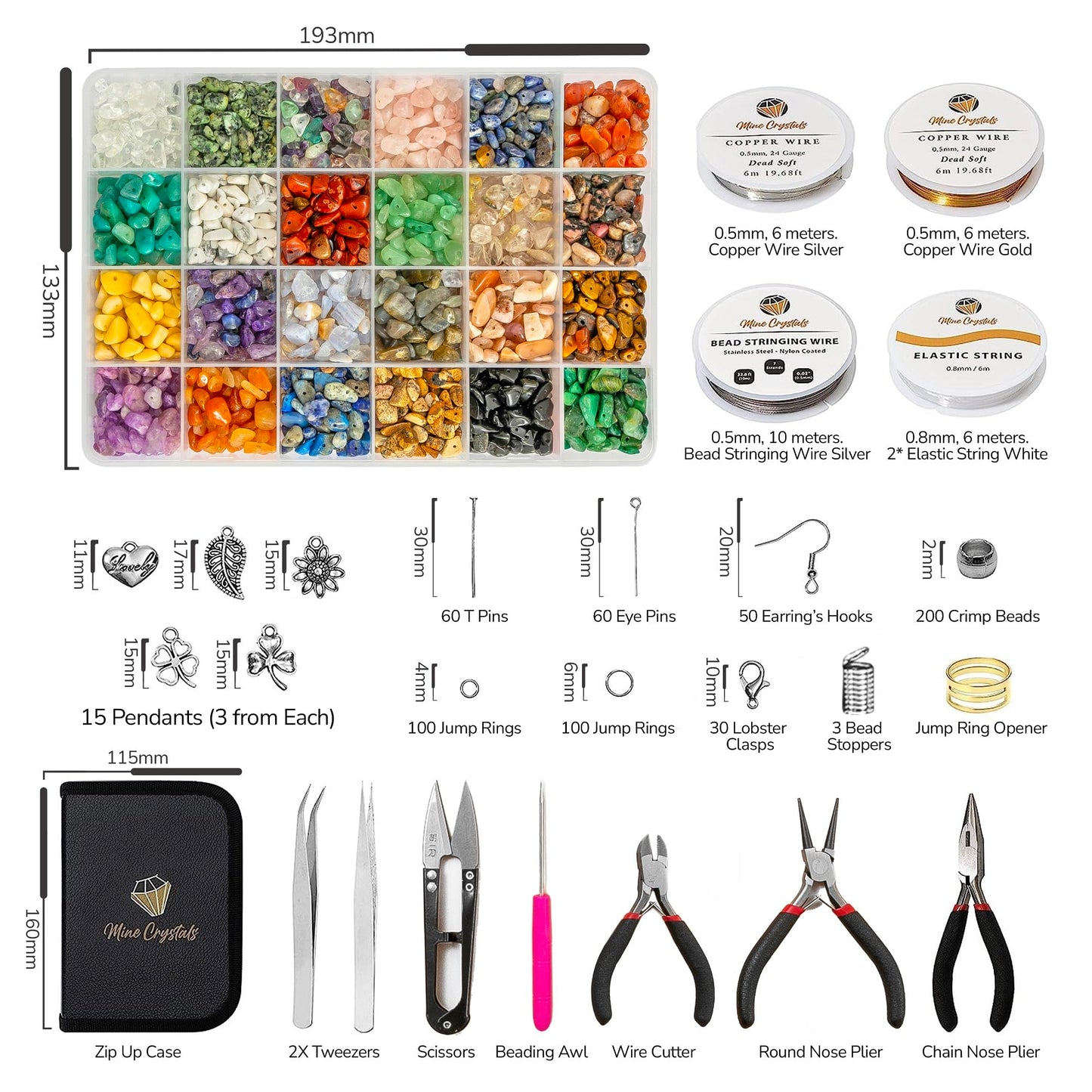 MineCrystals Jewelry Making Kit DIY Natural Crystal Chip Stones Beads Tools kit Jewelry Wires Findings Supplies Instruction Guide Gift Box for Adult Teens Craft Bracelet Earring Necklace