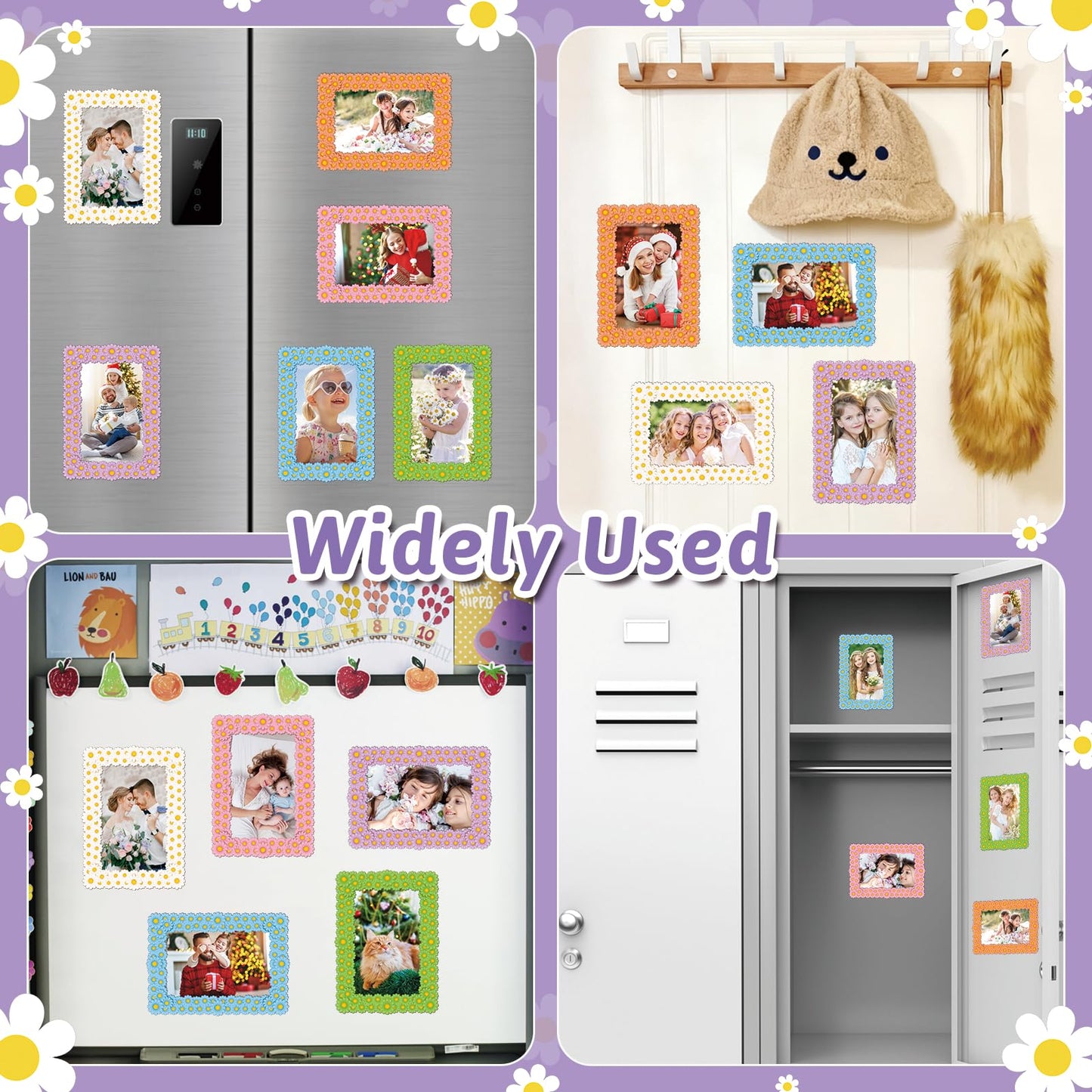 SUNEZLGO 6 Pack Magnetic Picture Frame, 4 x 6 Inches Fridge Magnetic Photo Frames, Magnetic Photo Frames for Refrigerator, Daisy Design Picture Frames for Home School Office