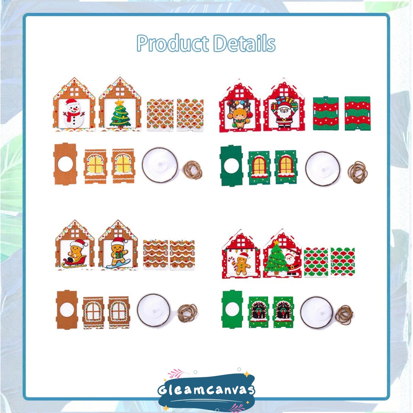 Party Ready LED Light-Up Diamond Painting Christmas Houses – DIY Rhinestone Mosaic Wooden Ornament Set, Holiday Tabletop Decor, Kids Craft Kit (Four Ornament Set)