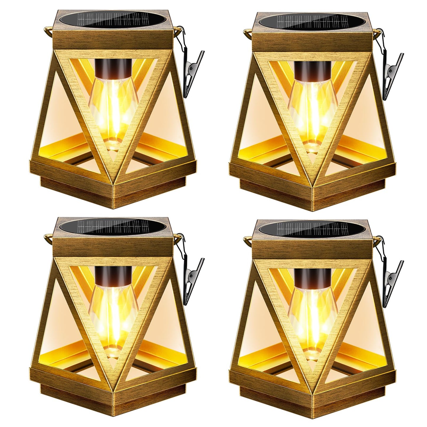 KOOPER Solar Lanterns Outdoor Waterproof, 4 Pack Upgraded Metal Hanging Solar Lights Outdoor Lantern Decorative, Bright Bronze Hanging Lanterns for Yard Patio Table Pathway Garden Decor