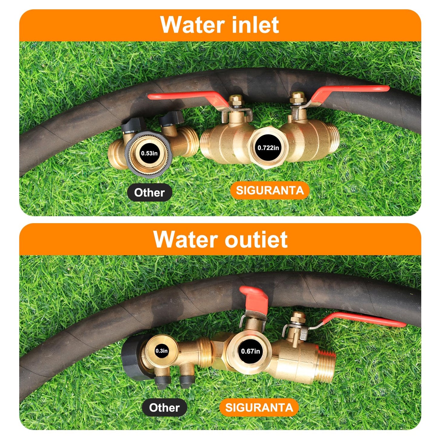 SIGURANTA Garden hose splitter, full-flow, heavy-duty brass 2-way high flow, outdoor faucet Y-valve closure diverter connector, garden hose high-flow diverter adapter. (2-Way Full Flow 1PCS)