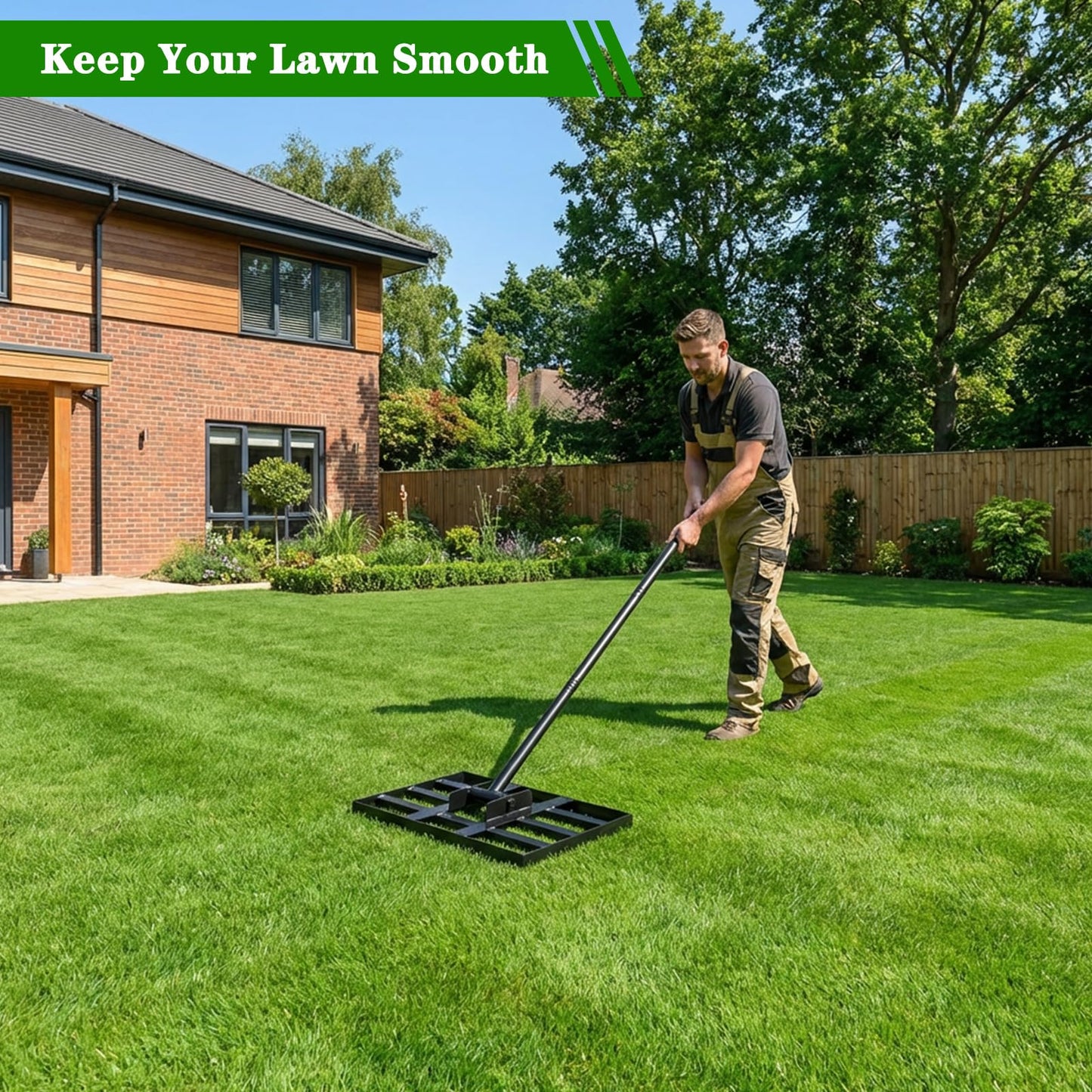 Tegarbed Lawn Leveling Rake 17x10 inch, Heavy Duty Ground Leveler for Soil, Sand, Effortless Smooth Use & Easy Assembly Stainless Steel Landscape Rake for Backyard, Garden, Golf Course, Black