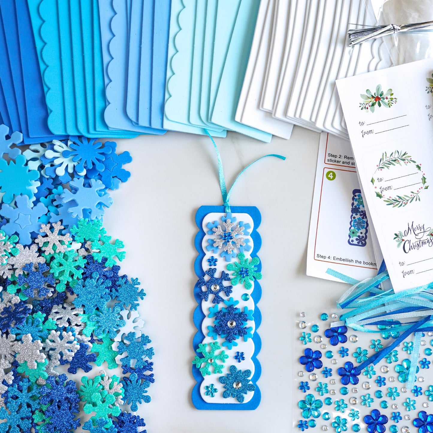 Winlyn 24 Sets Christmas Craft Kits Winter Crafts DIY 3D Christmas Snowflake Bookmarks Art Sets Snowflake Foam Stickers Arts and Crafts for Kids Party Favor Holiday Seasonal Home Classroom Activities