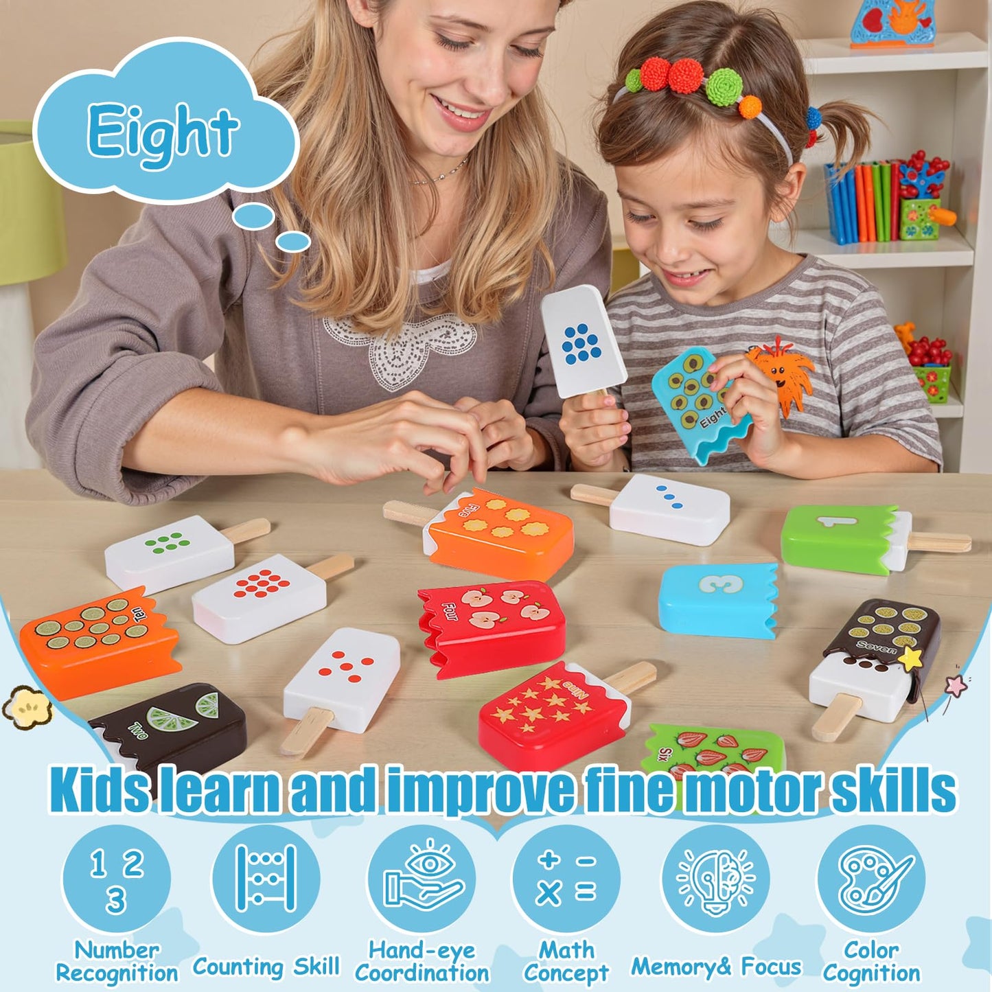 Lasoba 1-10 Number Matching Ice Cream Toy - 20 Pcs, Fun Number Toys for Kids, Toddler Number Learning Toys, Preschool Learning Activities, Montessori Toys Gift for 3+ Year Old Kids