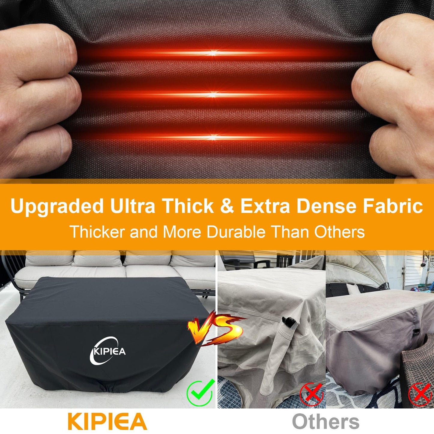 Kipiea Rectangular Fire Pit Cover – Upgraded 600D Heavy Duty, 100% Waterproof Propane Fire Table Cover, UV and Tear Resistant Outdoor Fire Pit Table Cover for 42" L x 24" W x 24" H, Black