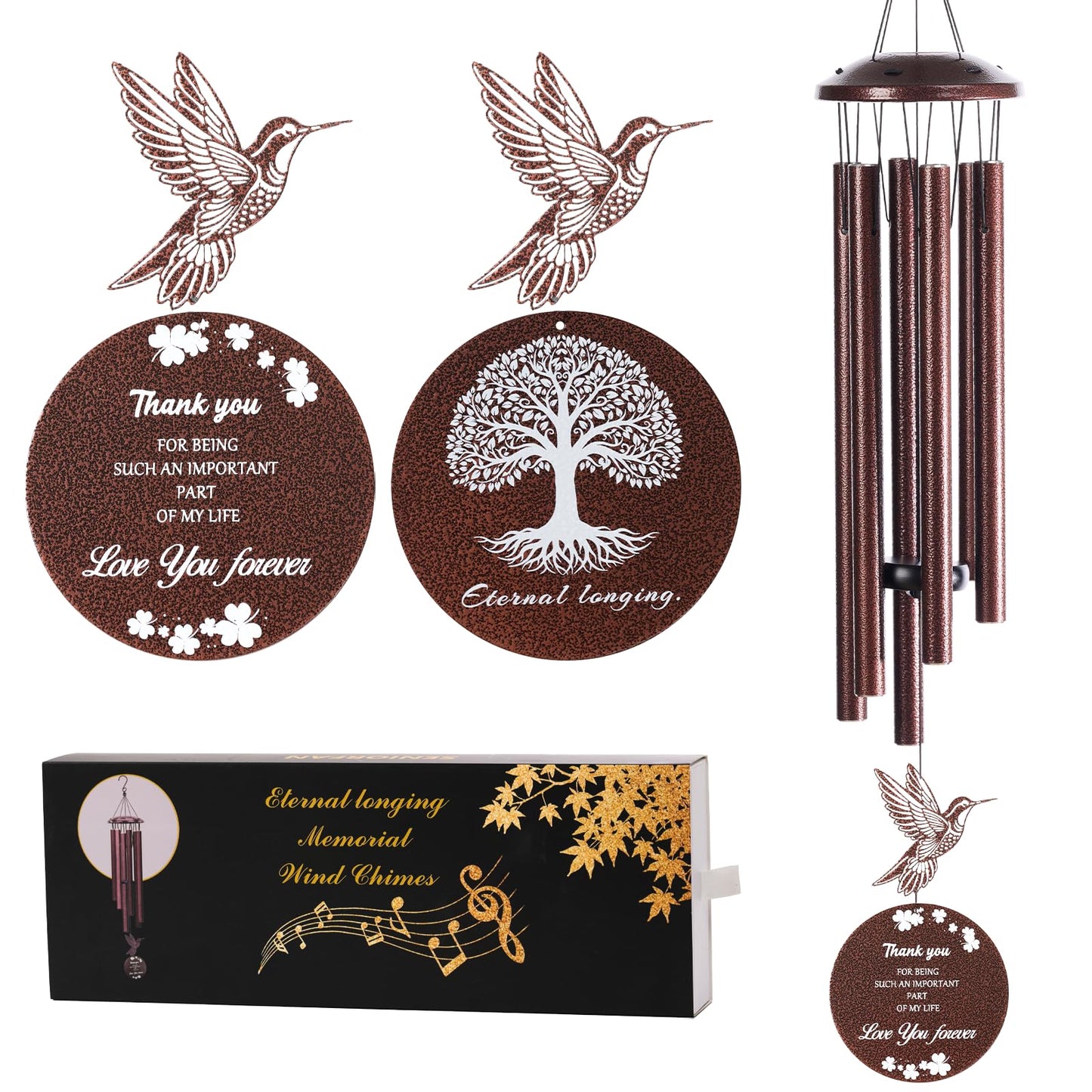 Outdoor Wind Chimes, 37 inch, Hummingbird Windchime, Suitable for Home Decoration, can be Used in Gardens, patios, Balconies, etc. Gift That Expresses Sympathy for Mothers, Grandmothers or Friends.