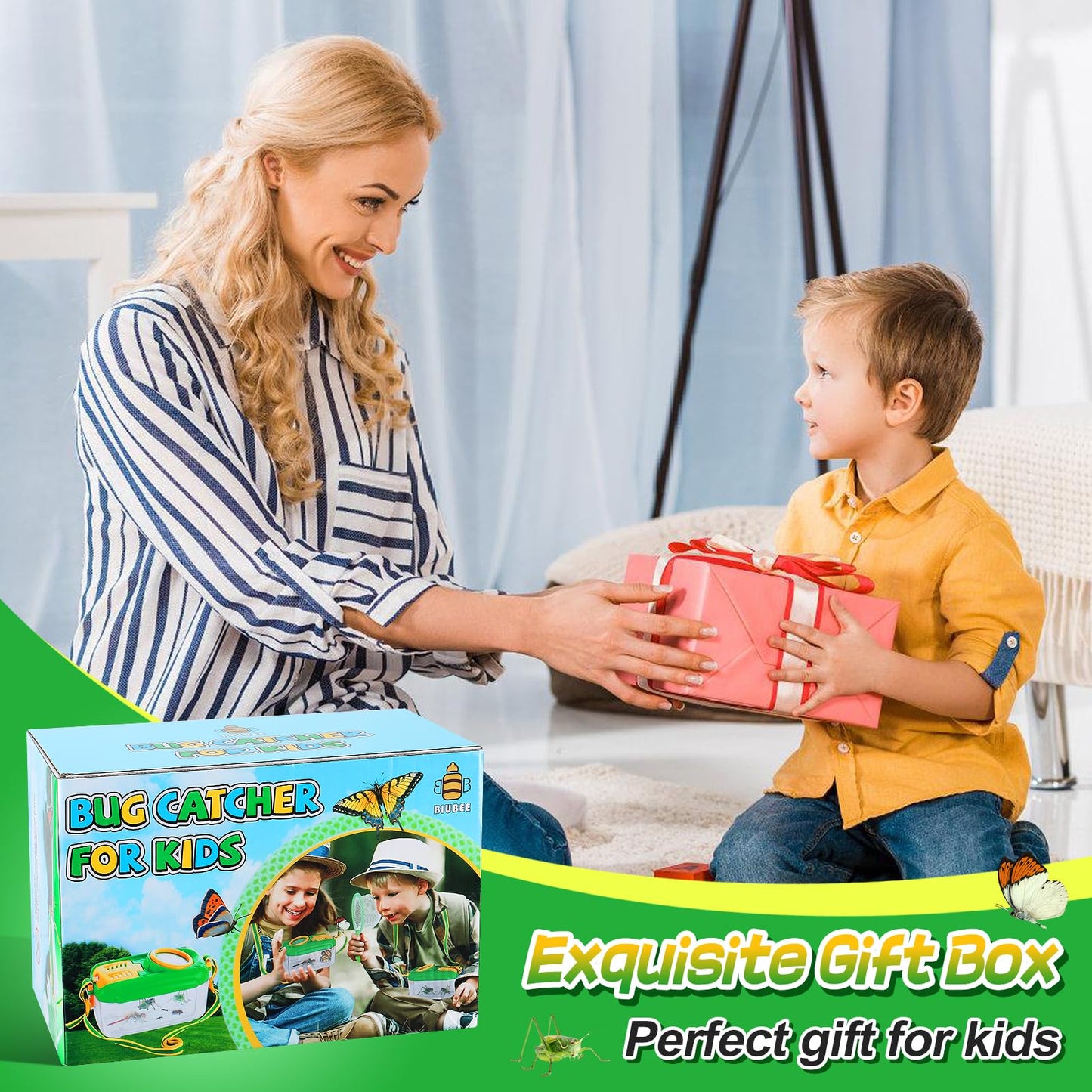 2Sets Bug Catcher for Kids - Sturdy Kids Bug Catching Kit Gifts with Collector Butterfly Net Tweezer, Bugs Habitat Outdoor Explorer Kit for Age 3 4 5 6 7 8, 8Pcs