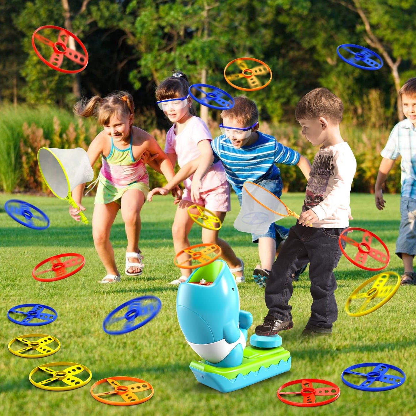 WATUDOU 24 PCS Flying Disc Launcher Outdoor Indoor Game Toys Gifts for 3 4 5 6 Year Old Kids, Outdoor Outside Game Toys for Kids Boys Ages 3-5 4-8, Ideal 3 4 5 6 Year Old Boys Birthday Gifts