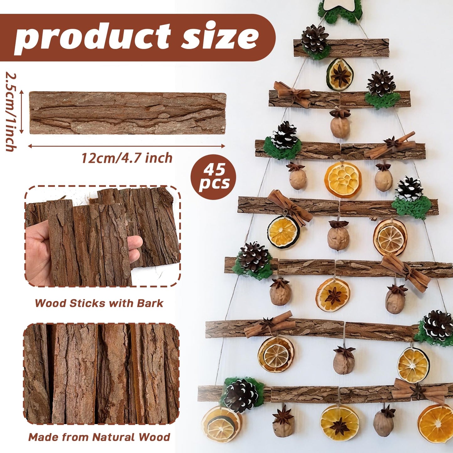 LEBERY Natural Tree Barks Wood Strips 45 Pcs Wood Bark for Crafts Rustic Unfinished Tree Barks Planks Wooden Craft Sticks Wood Log Twigs for DIY Crafts Photo Props Fairy Garden Home Decor