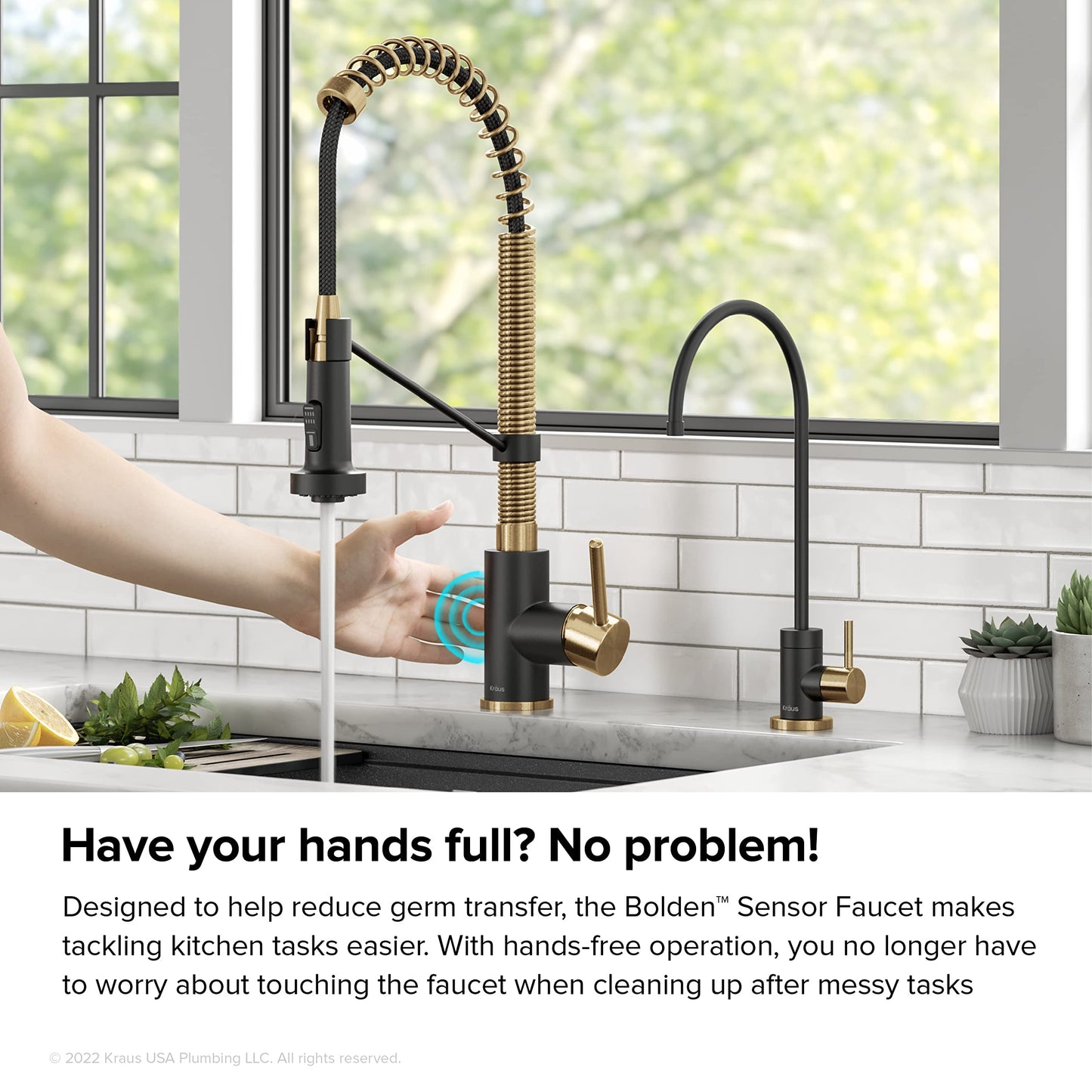 KRAUS Bolden Touchless Sensor Commercial Style 2-Function Single Handle Pull Down Kitchen Faucet in Brushed Brass/Matte Black, KSF-1610BBMB
