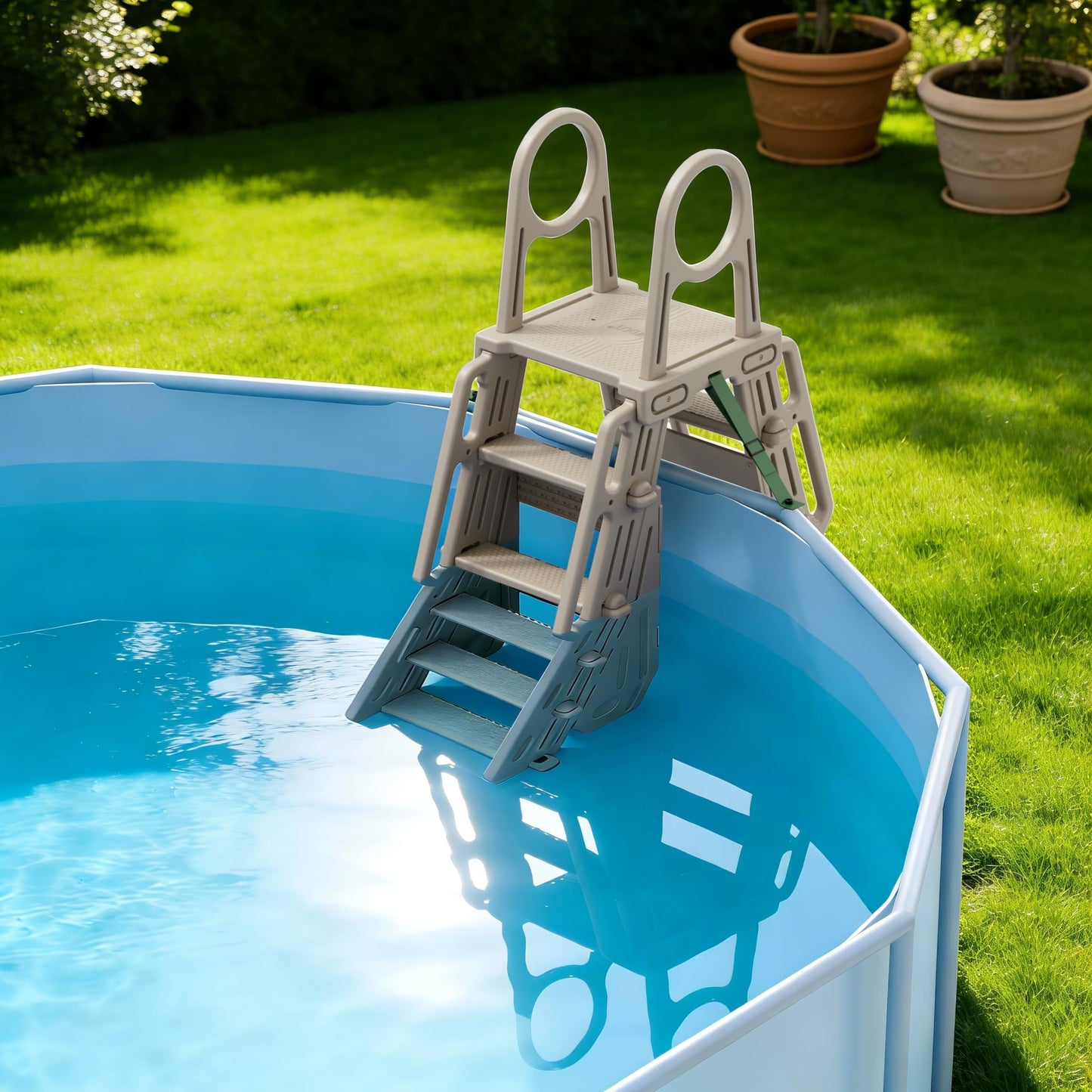 WDOT Pool Ladder Above Ground Swimming Safety Plastic A Frame Pool Ladder with Platform and Safety Barrier for 48-52 inches Pool