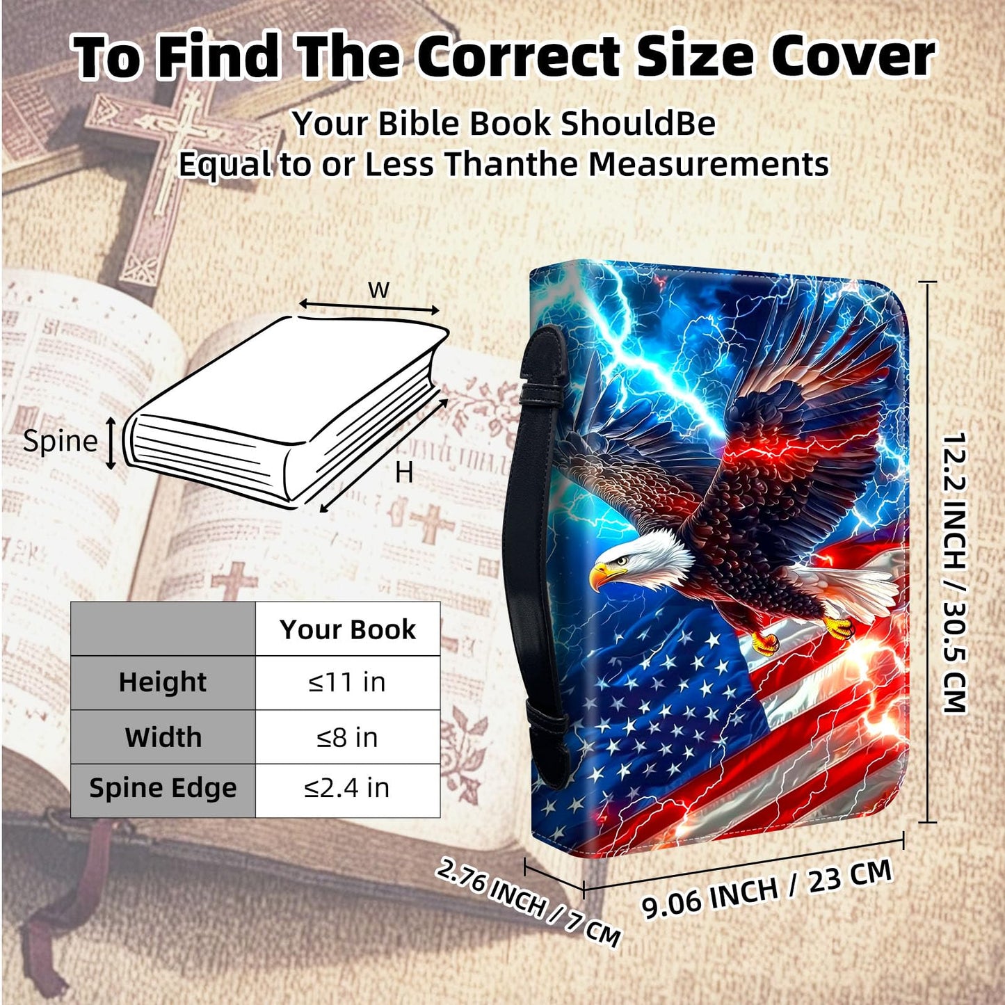 ETLKJVBL Leather Bible Cover for Women & Men, American Flag Eagle Fits Most Standard & Large Bibles - Premium Church, Travel, Gift Bible Case with Zipper Closure & Handles