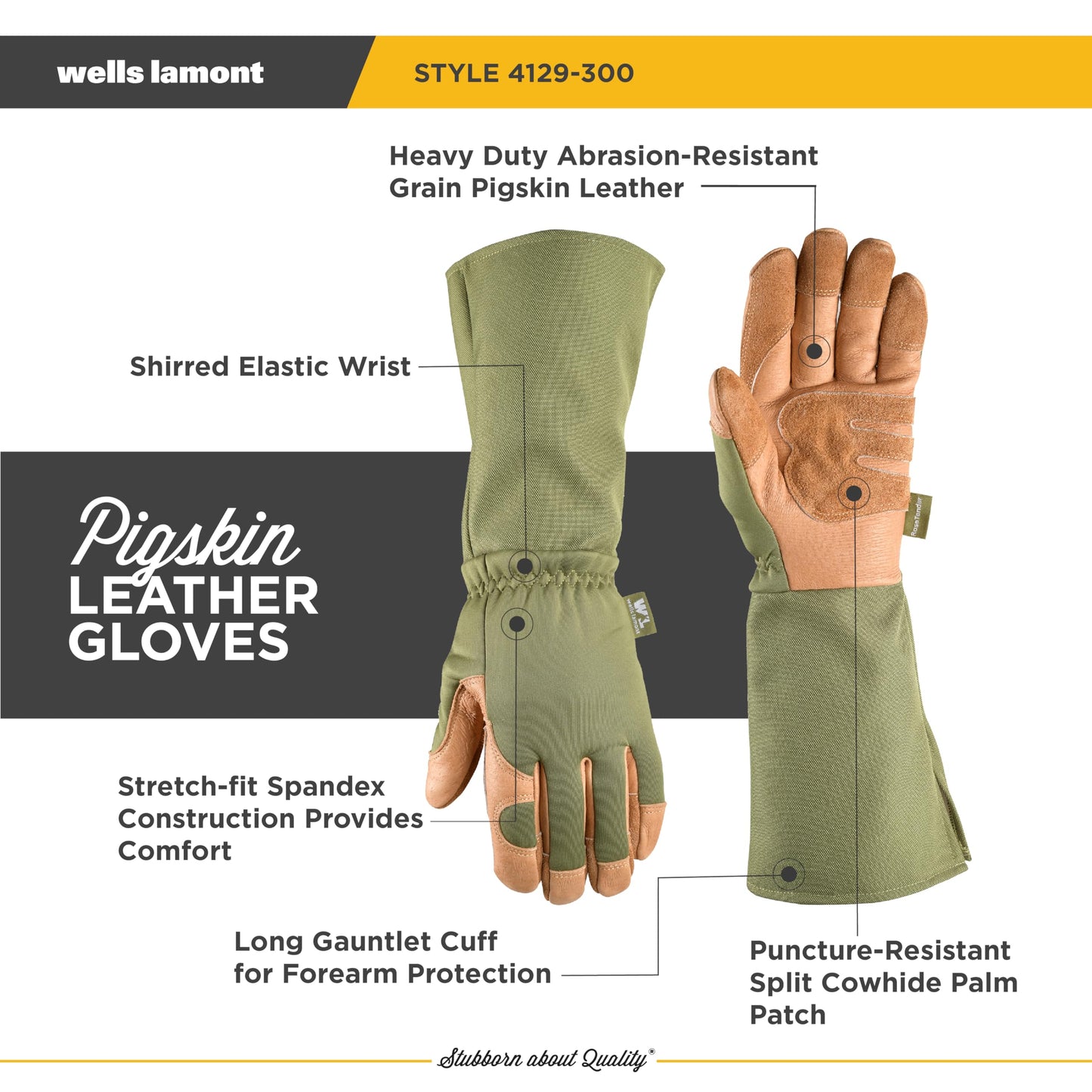 Wells Lamont Rosetender Gardening Gloves for Women – Thorn Proof Garden Gloves, Grain Leather Long Gloves for Pruning & Yard Work, 4129-300, Large