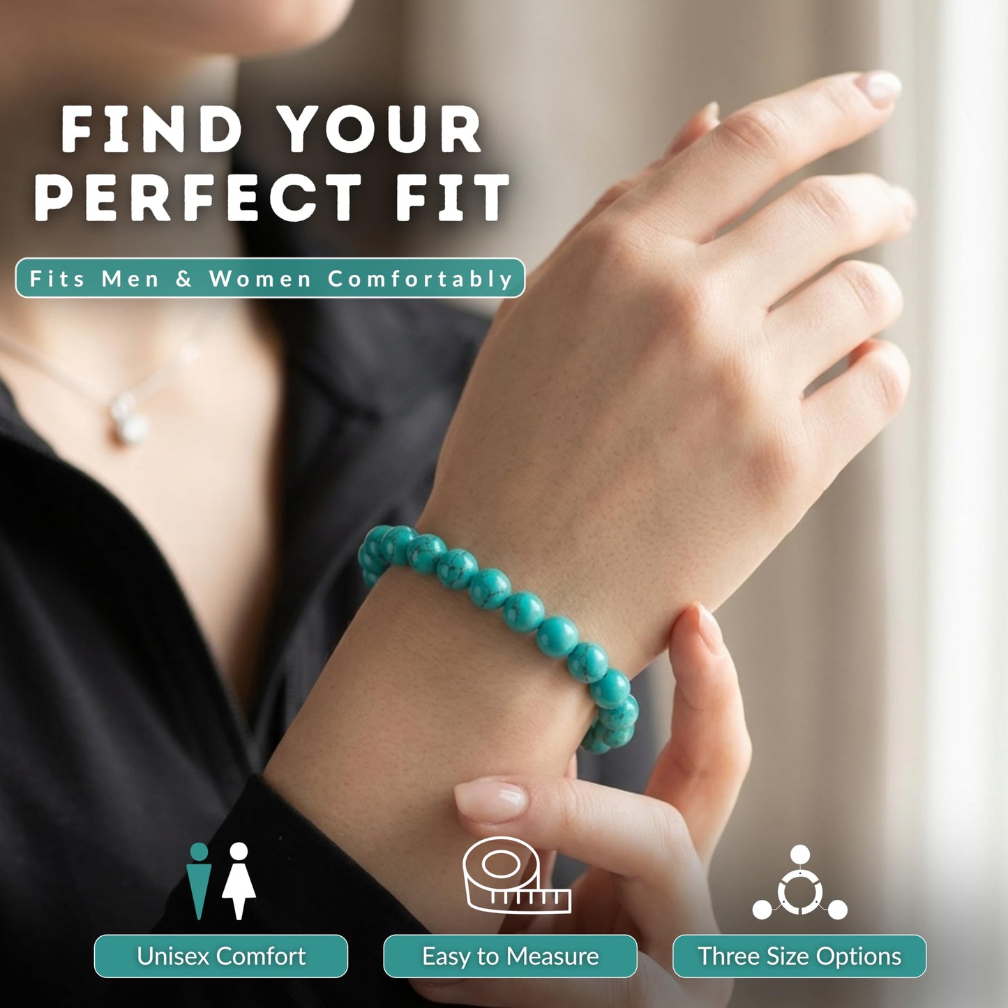 Cherry Tree Collection Turquoise Howlite Green Beaded Bracelet – Genuine 8mm Gemstone Stretch Bracelet for Men & Women – Handmade Crystal Bracelet - (Turquoise Howlite Green - S)