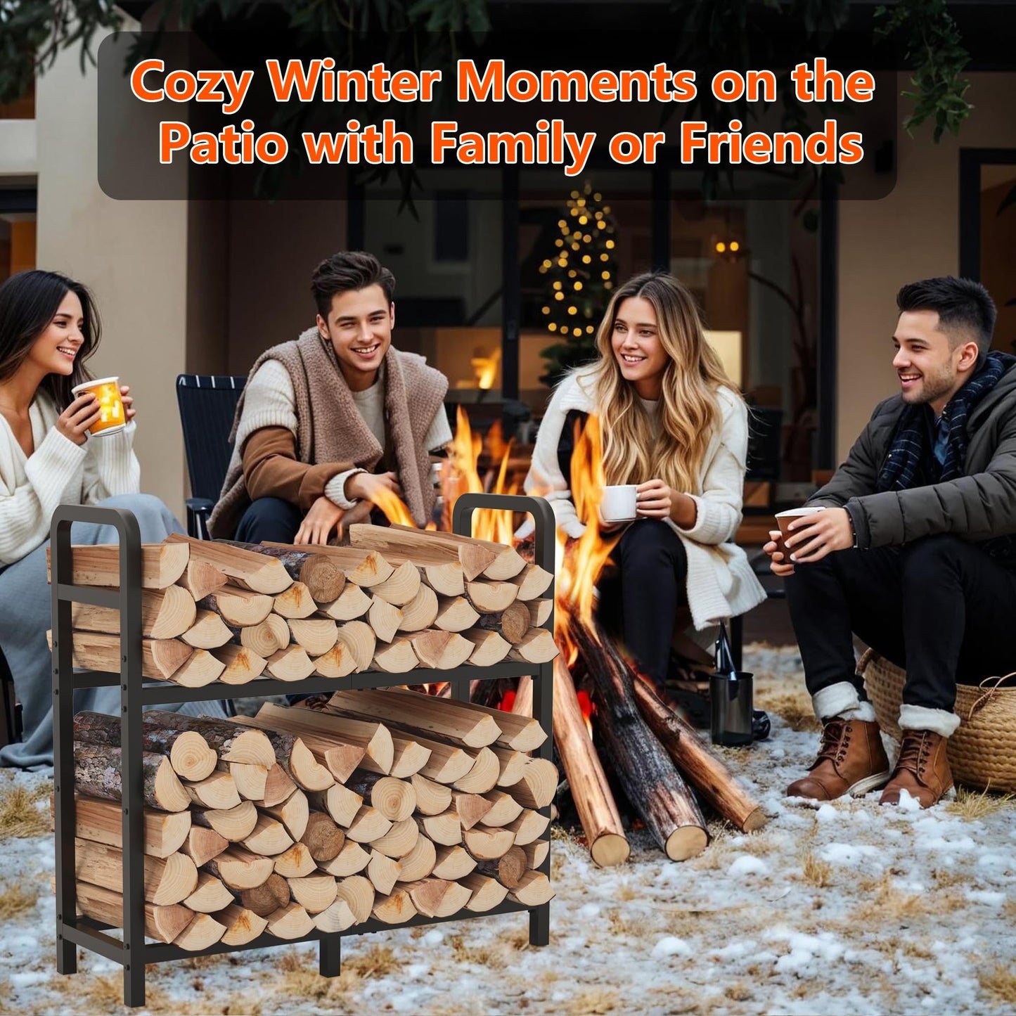 HXJLJY 2-Tier Large Firewood Rack Outdoor Indoor with Log Carrier Bag, 30" Stable Log Holder Rustproof Metal Wood Rack for Fireplace Patio Deck Firepit, Heavy Duty Firewood Storage Organizer Tool