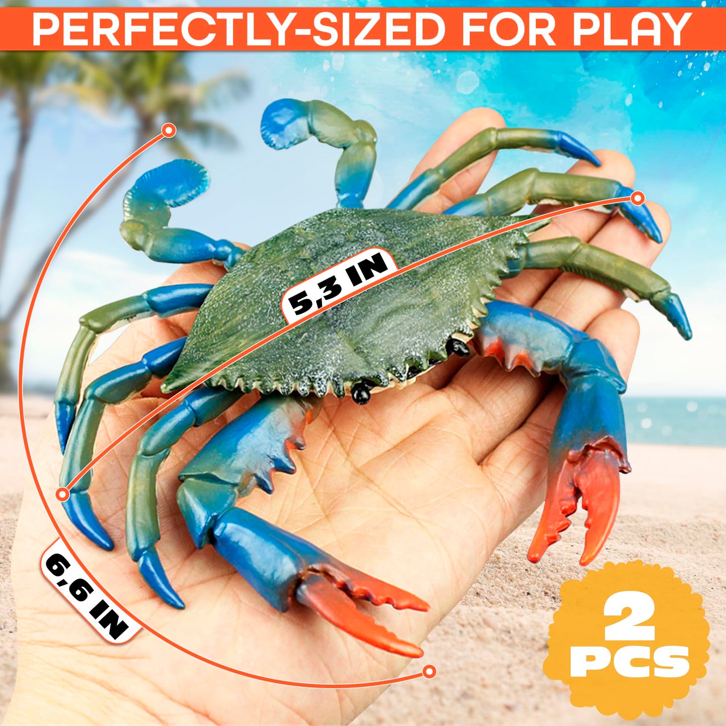 2 Pcs Blue Crab Toy - 6.6 X 5.3" Imitation Crab Decorations with Lifelike Texture and Detail - Plastic Sea Creatures for Aquarium Decor, Seafood Market Displays, Photo Props & Coastal Themed Styling