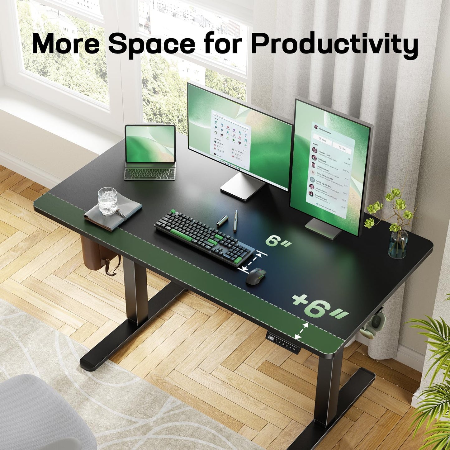 Marsail Electric Standing Desk with One-Piece Desktop,63 x 30 inch Height Adjustable Office Gaming Computer Desk with Deeper Tabletop, Stand up Desk with 4 Memory Presets, table for Bedroom,2 Packages