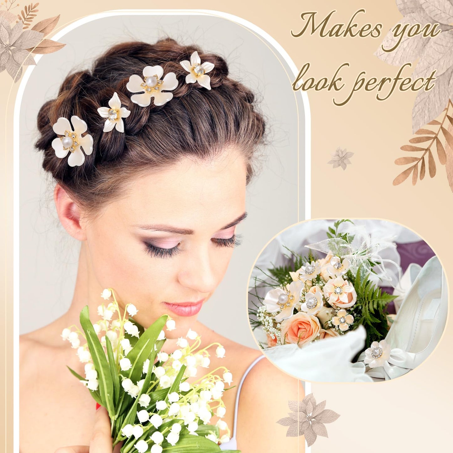 Janinka 140 Pcs Rhinestone Buttons Faux Pearl Buttons Flat Back Flower Embellishments for Jewelry Making DIY Craft Wedding Hair Bouquet Home Decoration Party Accessory (Floral,White)