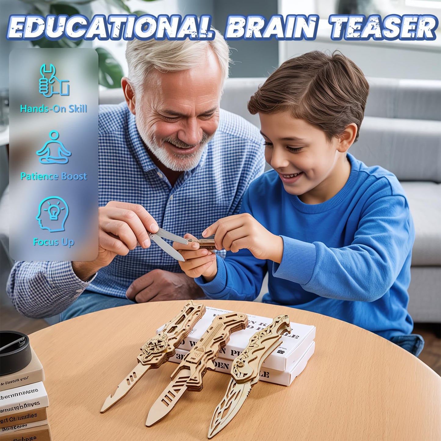 Uplike 3D Wooden Puzzle for Adults: 3-in-1 DIY Wooden Puzzles Knife Kit - 134 Pcs Brain Teaser Mechanical Model Building Toy for Adult Hobby - Wooden Craft Art Unique Gift Idea for Teens Men