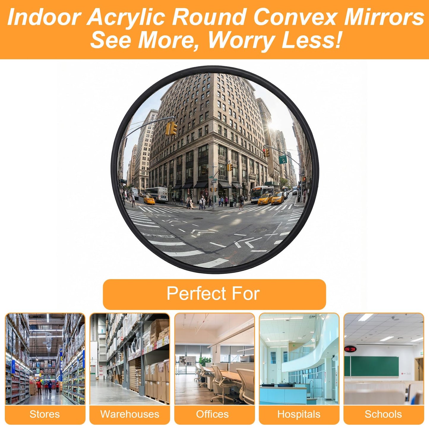 QFGasre 12 Inch Acrylic Convex Mirror, Adjustable Wide Angle Indoor Security Mirror Thick Acrylic Blind Spot Mirrors for Indoor and Outdoor Warehouse Offices