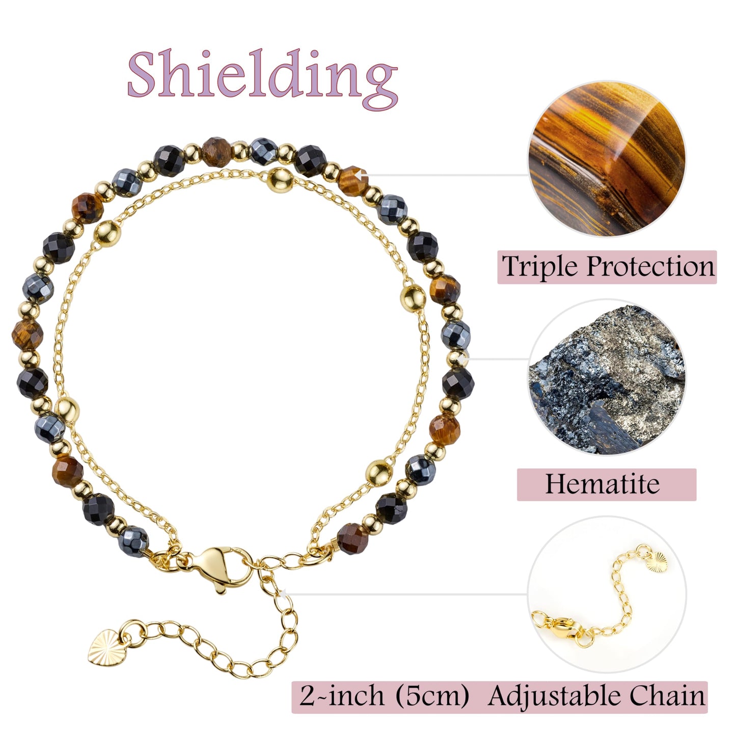 Farfume Triple Protection Crystal Bracelet Beaded Bracelets for Women 4mm Natural Stone Beads Gemstone Handmade Jewelry Valentine's Day Gifts