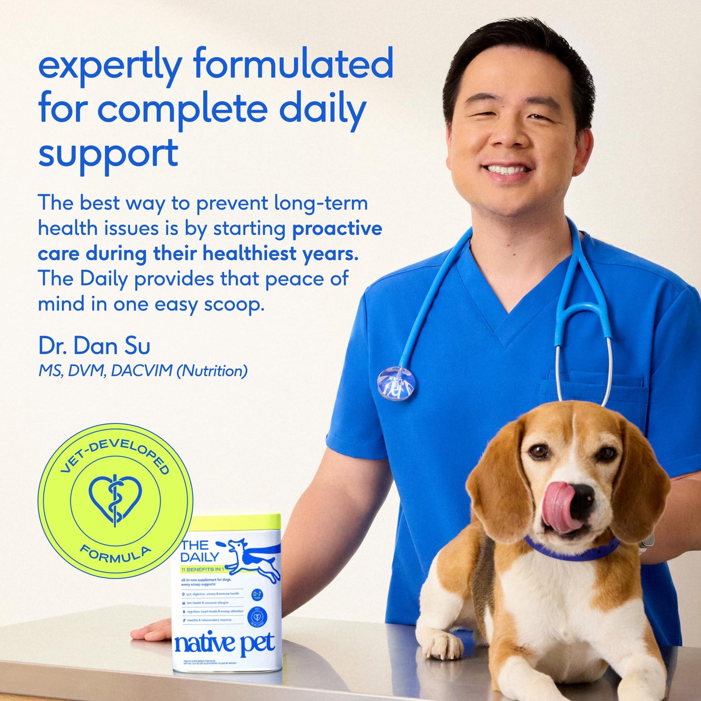 Native Pet The Daily Dog Vitamins & Supplements - 11-in-1 Multivitamin Powder for Dogs - Supports Whole Body Health, Digestion, Mobility & Immunity with Collagen, Glucosamine & Probiotics – 60 Scoops