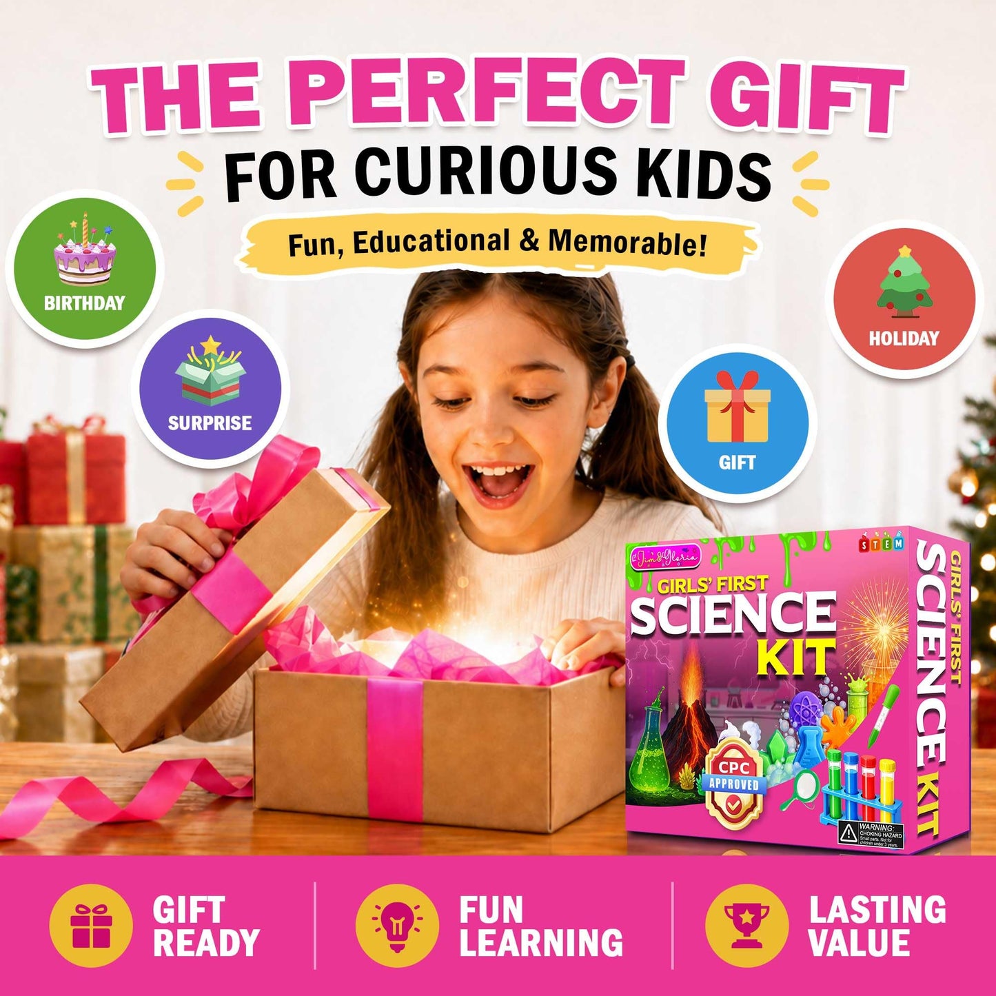 Jim&Gloria Science Kits for Kids Age 5-7 8-12 Year Old Birthday Gifts for Girls, Craft Supplies, Learning & Educational Toys, Stem Toys, Chemistry Set, Science Experiments for Kids Volcano Projects