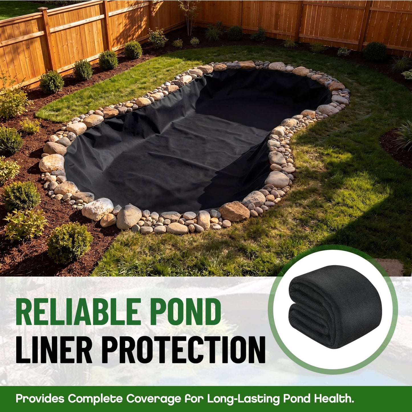 Fanfanwin 15 x 15 ft Pond Liner Underlayment 6oz Heavy Duty Black Non Woven Geotextile Underlayment Fabric with 10 U-pins for Outdoor Pond Streams Fountains Garden Waterfalls Fishpond Weed Barrier