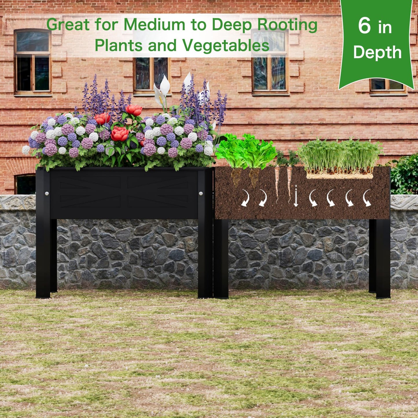PROXRACER Raised Garden Bed with Detachable Tall Legs Elevated Metal Planter Box for Growing Fresh Herbs Vegetables Flowers Succulents&Other Plants for Outdoor Backyard Patio Deck Balcony Black