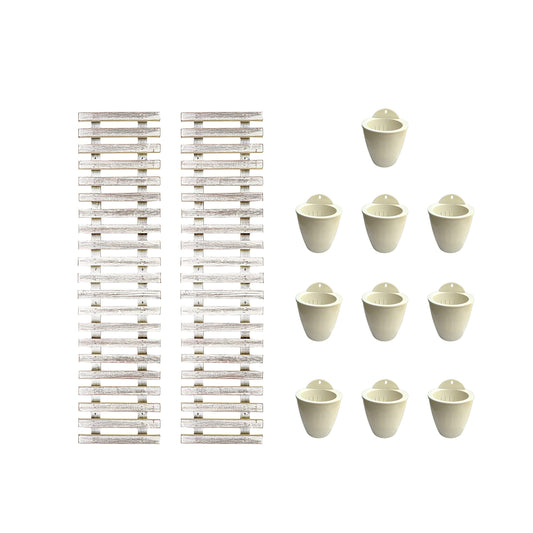 ShopLaLa Bundle - 4" White Self Watering Plastic Pots x 10 Pack + White Wooden Hanging Planter, Rustic Vertical Herb Garden Plant Holder Wall Mounted Modern Hydroponic Herb Pot LaLaGreen