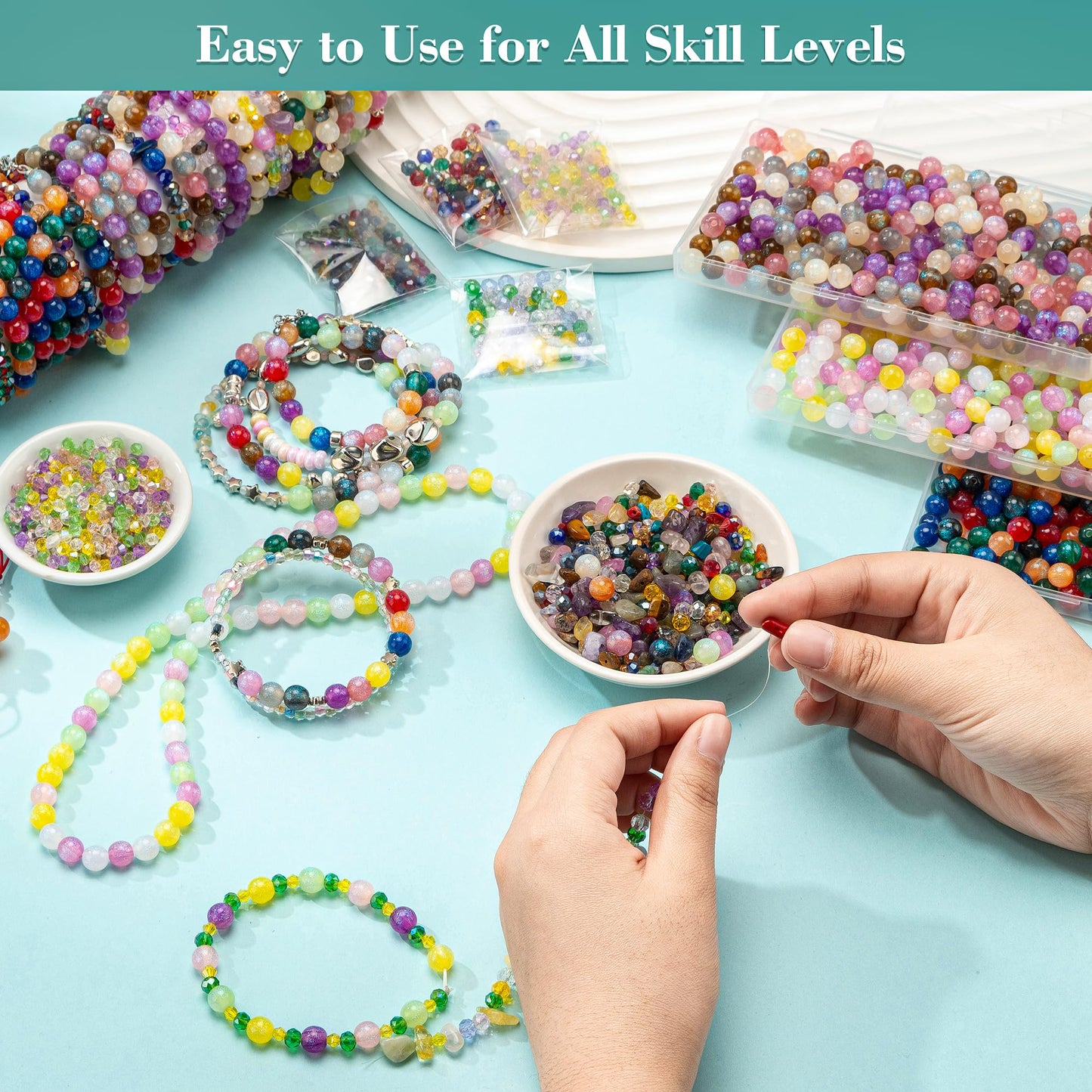 Craft Glass Assorted Beads for Bracelet Making Kit, Including Rondelle Beads, Facted crystal Beads, Ideal for DIY Handmade, Charms, Necklaces & Accessories, Jewelry Making Supplies for Beads Lovers