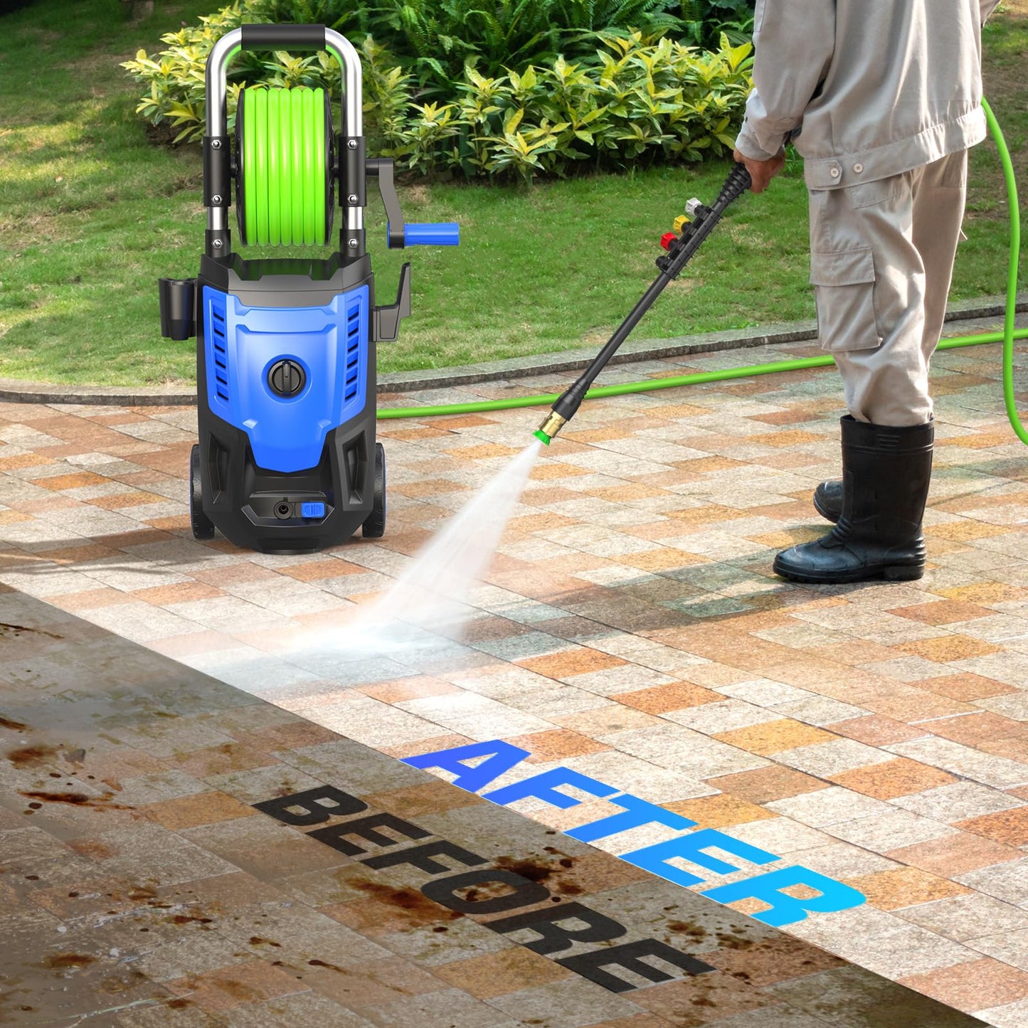 Electric Pressure Washer 4800PSI, 4.0GPM Portable Power Washer with Foam Cannon,4 Nozzles,33FT Hose and Soap Bottle,Car Wash Machine/Car/Driveway/Patio Clean,Green