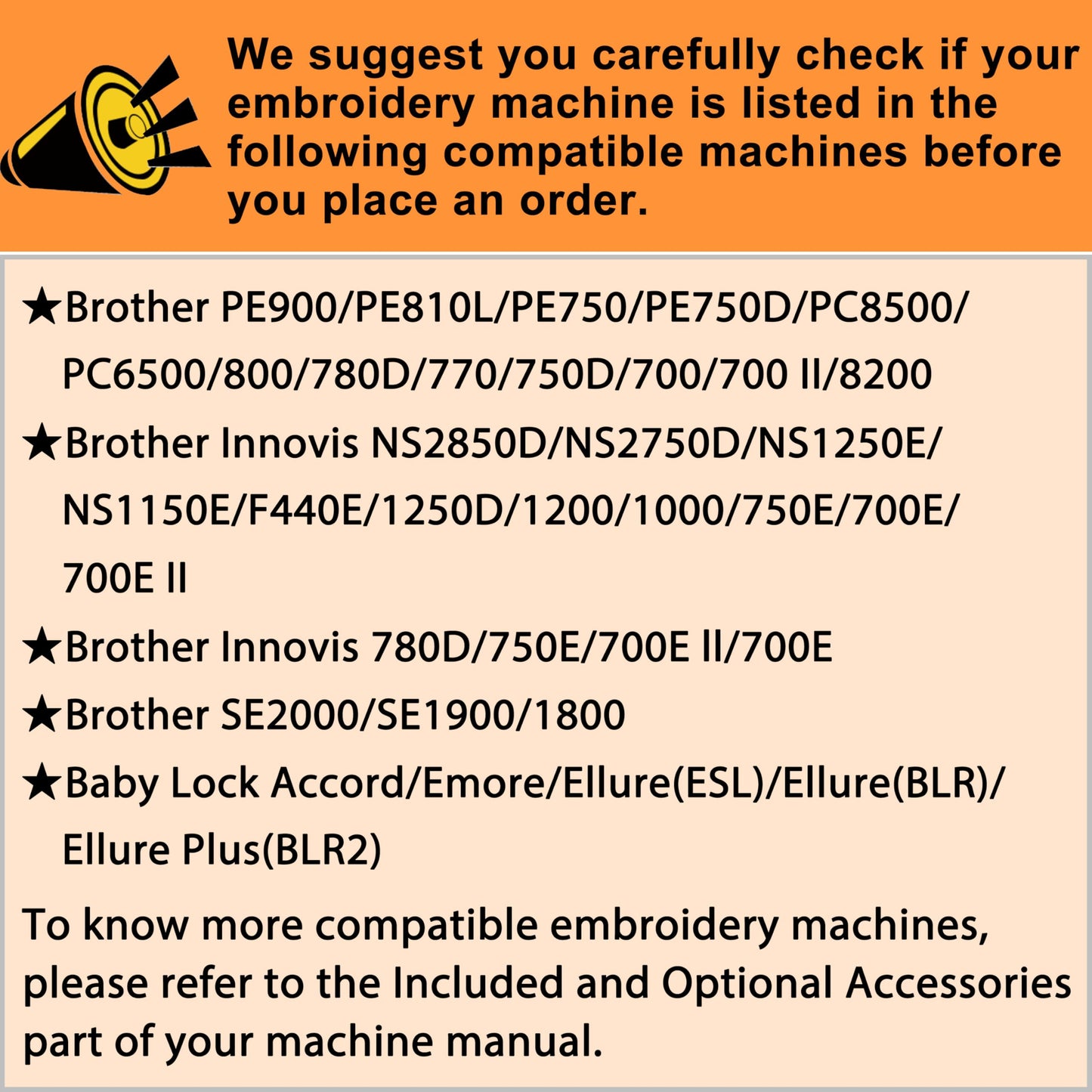 New brothread Embroidery Machine Hoop 4 in 1 Set(SA442+SA443+SA444+SA445) Compatible with Brother PE900 SE2000 PE800 SE1900 SE1950 PE780D 770 700 750D SE1800 Innovis1250D Babylock Accord Emore Ellure