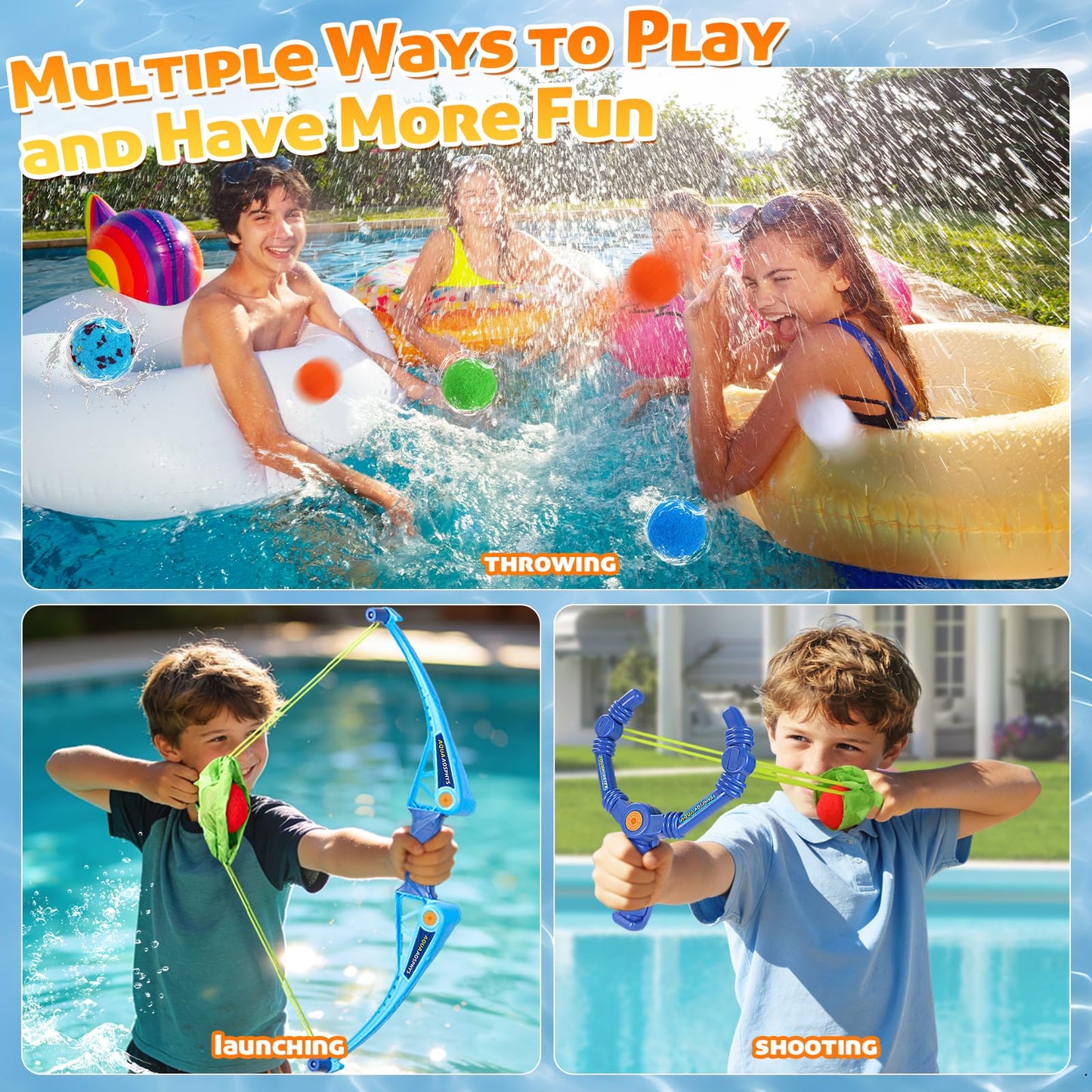 AOSPHYS 10Pcs Reusable Water Balloons with Bow and Arrow for Kids, Pool Beach Water Fight Equipment for Boys and Girls, Outdoor Summer Toys for Kids Ages 3-12