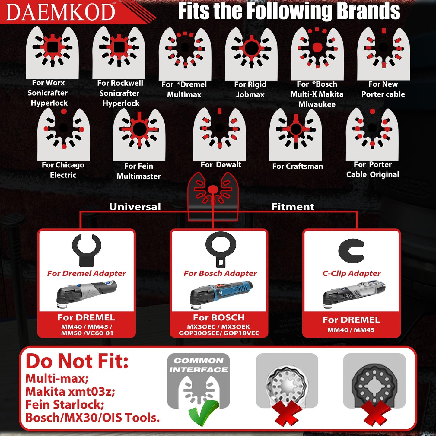 DAEMKOD 55 Pack Bi-Metal Saw Blades, Quick Release Multitool Blades for Soft Metal Hard Wood Plastic, 34MM and 44MM Multi Tool Blades Kits, Saw Bldes for Oscillating Tool Accessories