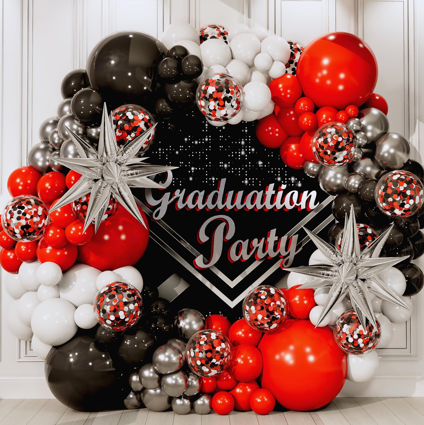 ALL-IN-1 Red Black and White Balloon Arch Kit for Red and Black Birthday Party Decorations – Reds and Blacks Balloons for White Black and Red Balloon Garland Kit – Graduation Black and Red Balloons