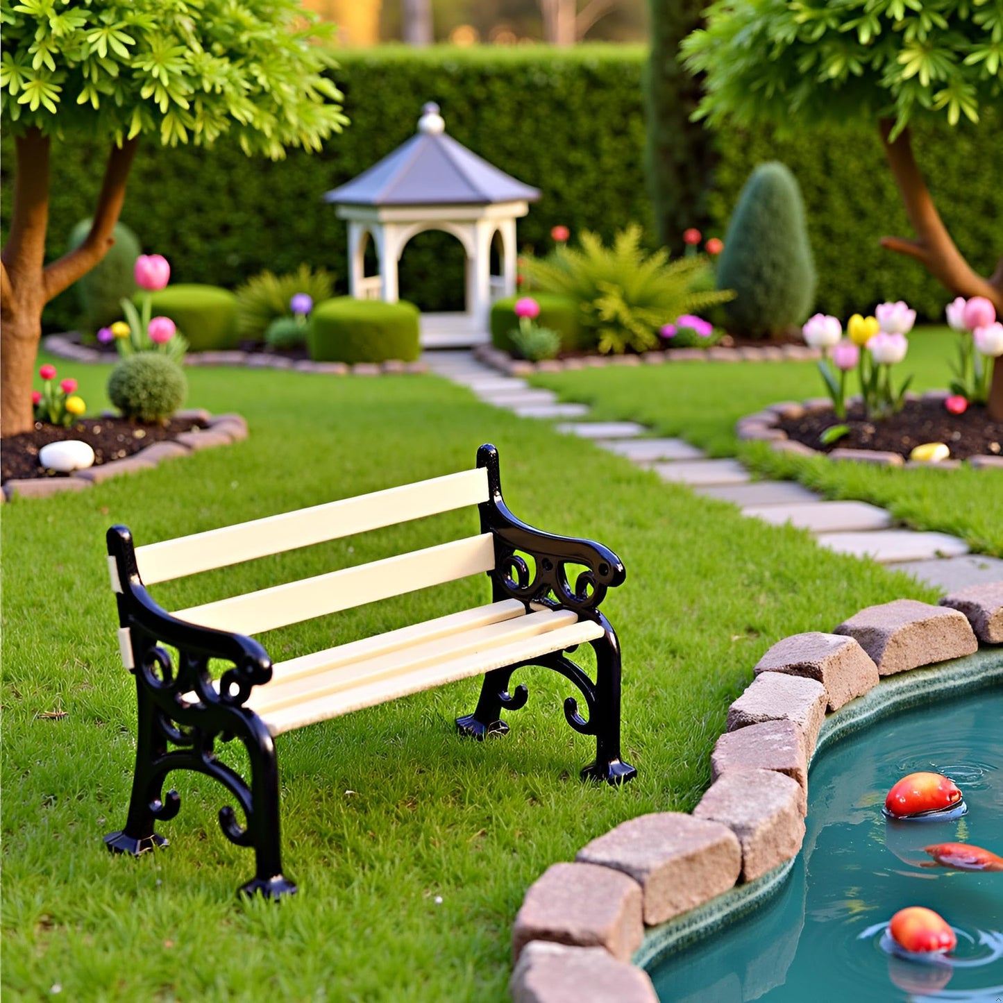 1/24 Miniature Park Bench Dollhouse Decoration Accessories, DIY Doll House Kit