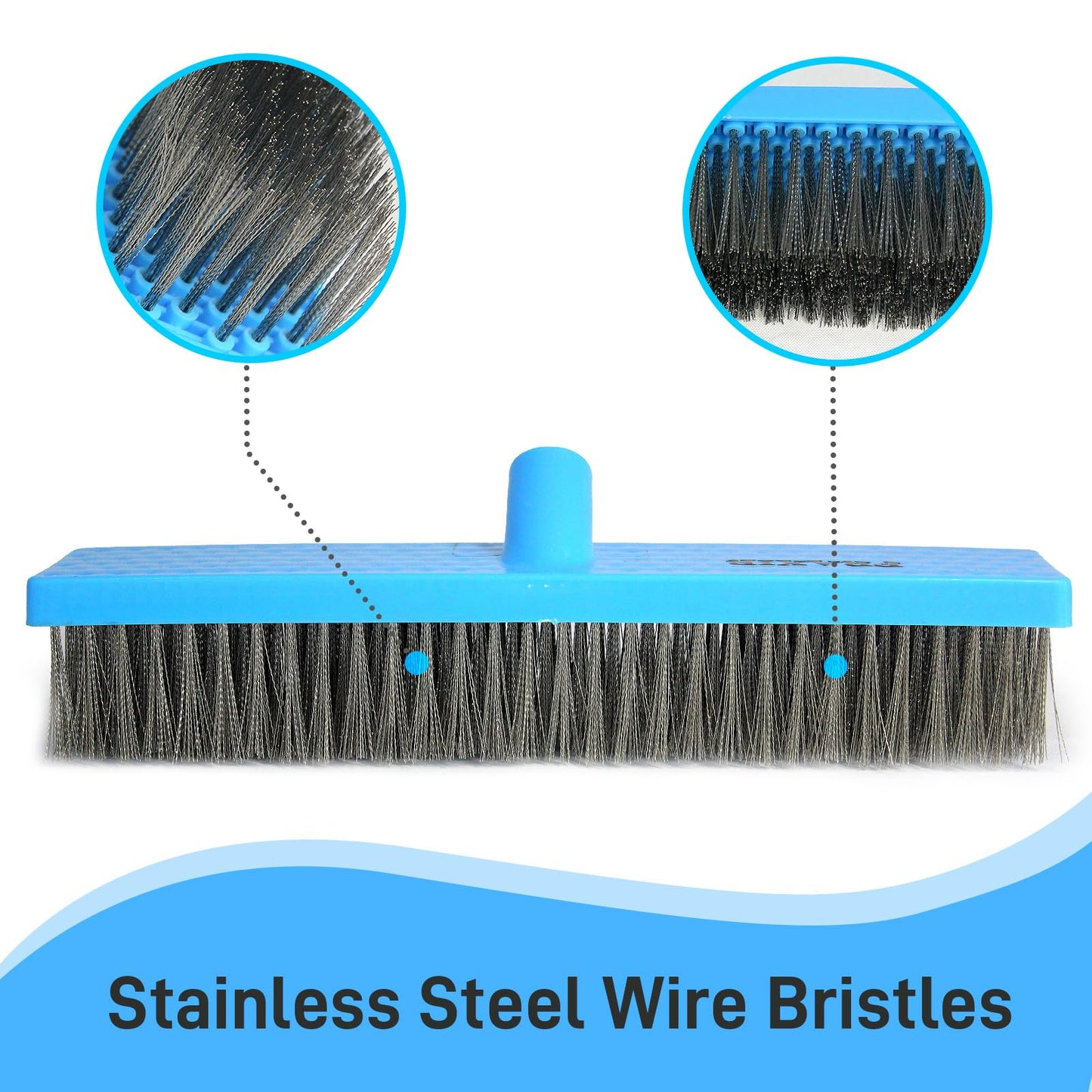 FRAXIR Stainless Steel Wire Broom Deck Scrubber Brush with 55” Adjustable Length Sturdy Long Handle, Stainless Steel Outdoor Broom for Cleaning Moss Concrete Floors Grout Gardens Patios