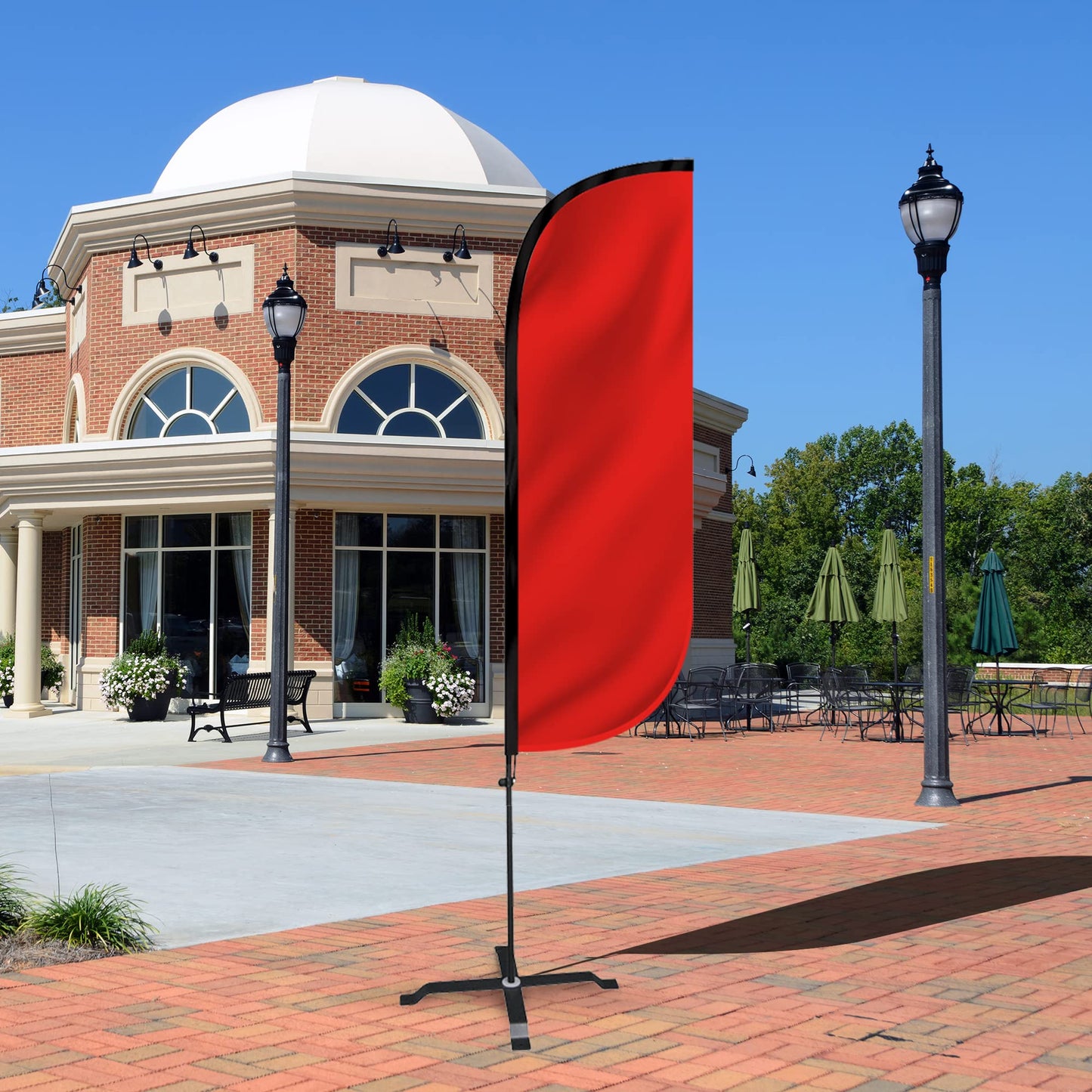 LookOurWay Feather Flag Set - 5ft Tall Advertising Banner Flag with Pole Kit and X-Stand for Business Promotion - Solid Color Red